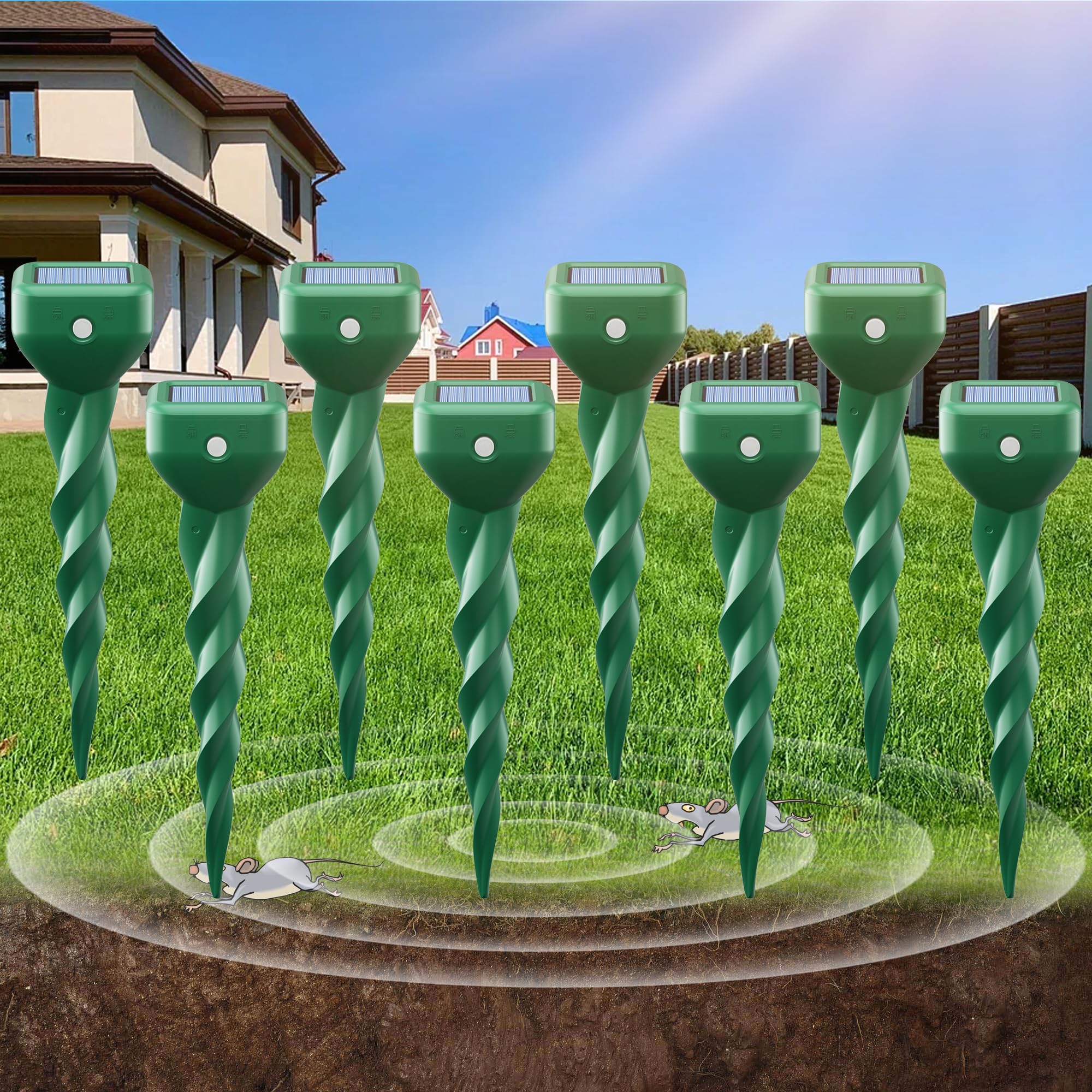 6er Set Maulwurf Vertreiber & Wühlmausschreck Solar, Komplettset zur Vergrämung durch Vibration, Giftfrei und Wetterfest IP67 für Garten, Rasen und Beete