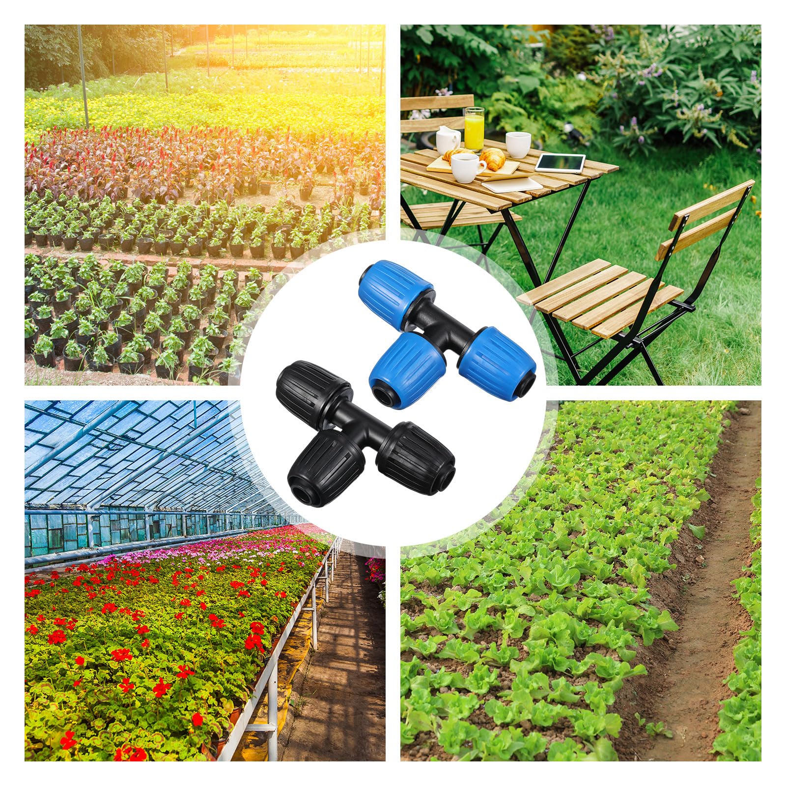 Frienda 40 tubos en T con bloqueo de riego por goteo de 1/2 pulgada (1/2 pulgada de diámetro interior x 0.6 a 0.6 pulgadas de diámetro exterior), accesorios de riego por goteo de 16 mm, piezas de
