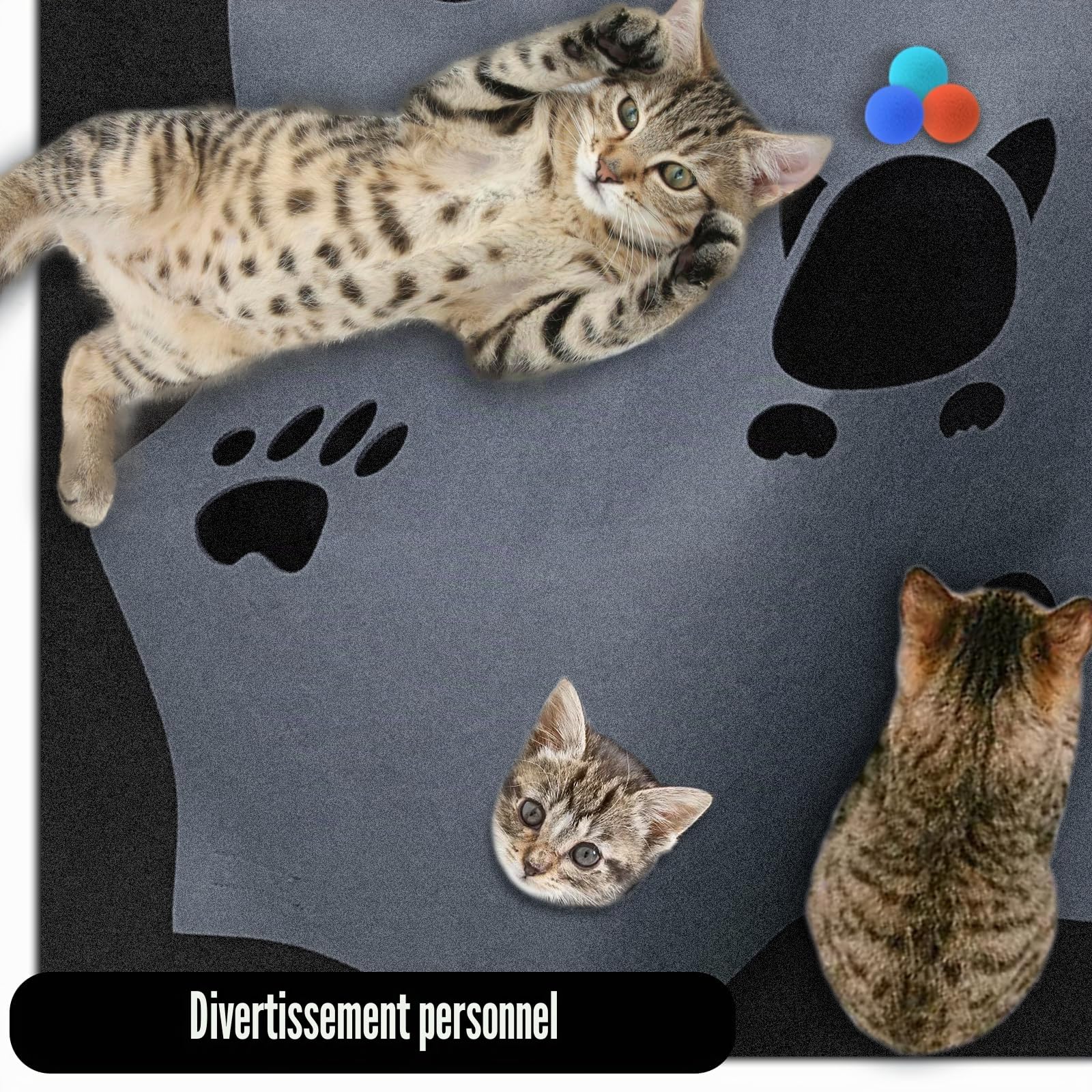 100 x 100 cm Jouet et tapis à griffer pour chat Tunnel en feutre Tunnel de jeu et tapis de couchage pour dormir Pour jouer avec votre grand chat et votre chaton.Numéro de brevet: No 015084058-0001