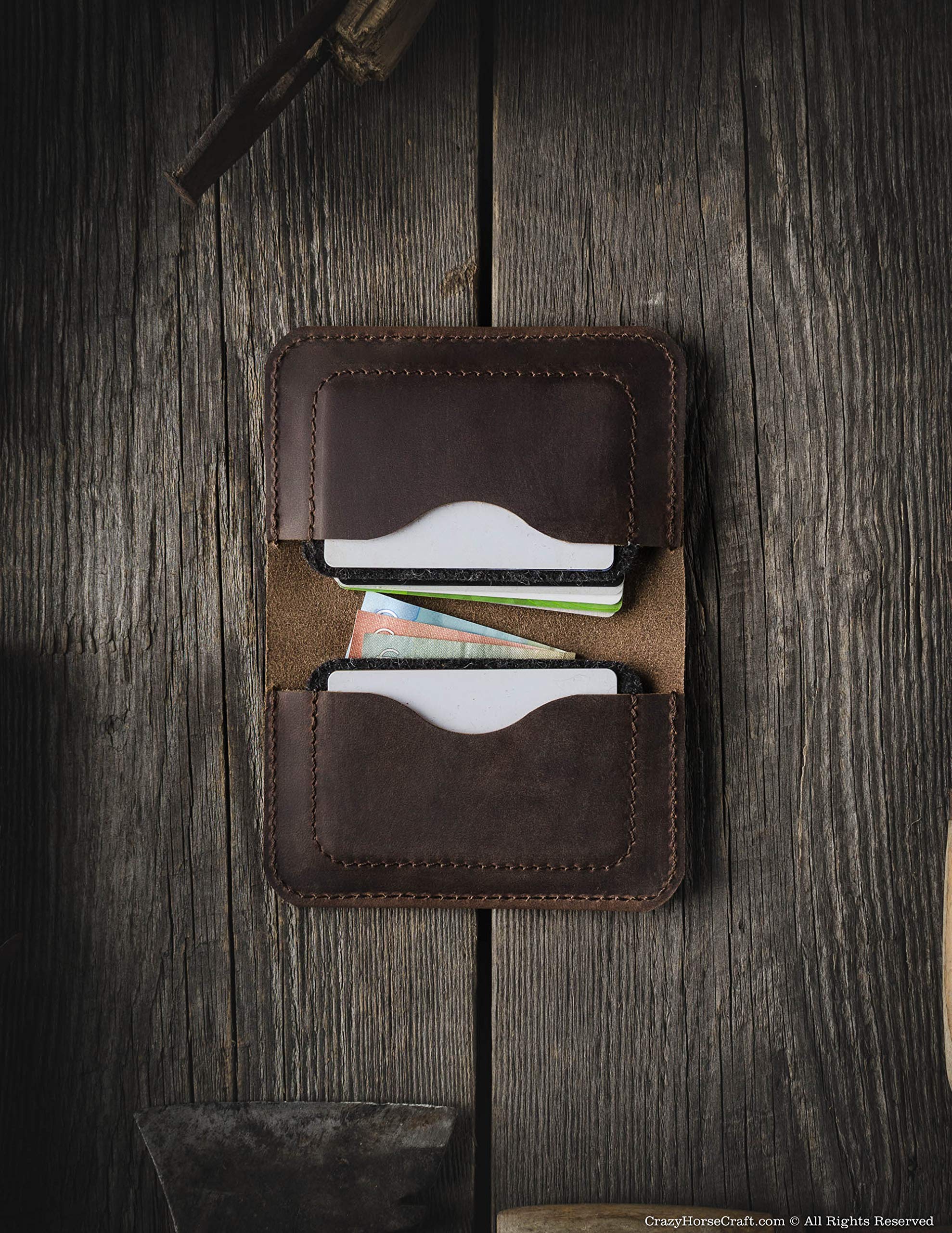 Crazy Horse Craft Kartenetui Leder Herren Damen, Slim Kartenhalter Wallet | Schlankes Portemonnaie aus echtem Rindsleder für viele Karten; flach und leicht, handgefertigt in Europa, Geschenkidee