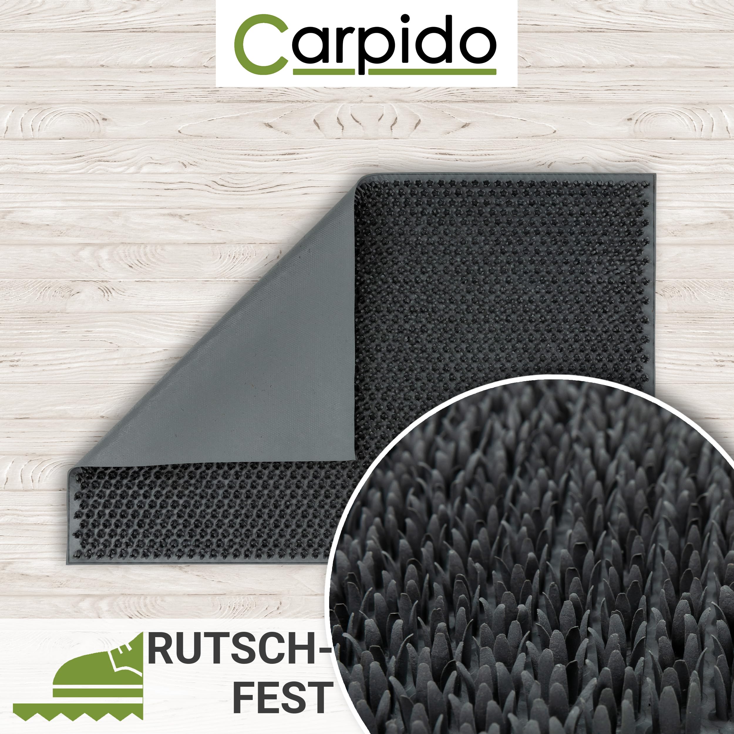 Carpido Wetterfeste Fußmatte Garten - Grau 40 x 60 cm - Outdoor Schmutzfangmatte - Türmatte leicht zu reinigen - Flexible Gummifußmatte Außen rutschfest