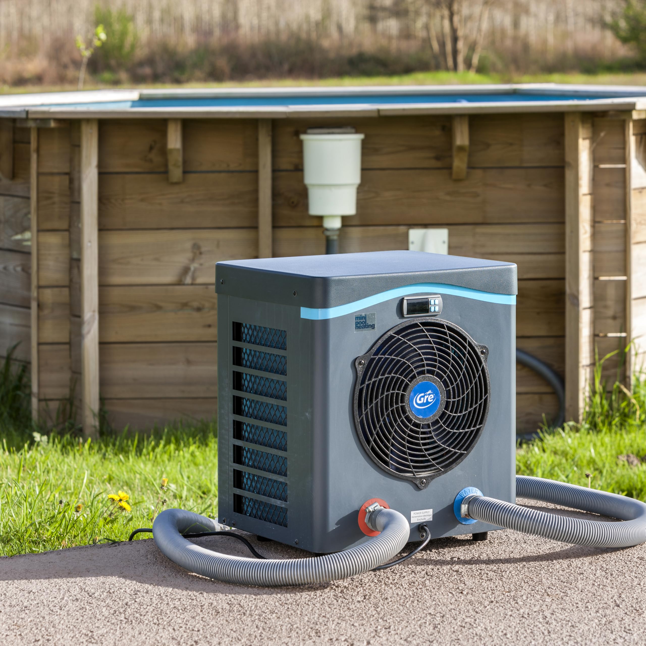 Gre HPM40 - Mini-Wärmepumpe für Aufstellpools bis zu 40 m³, Heizsystem für Aufstellpools, Farbe Grau