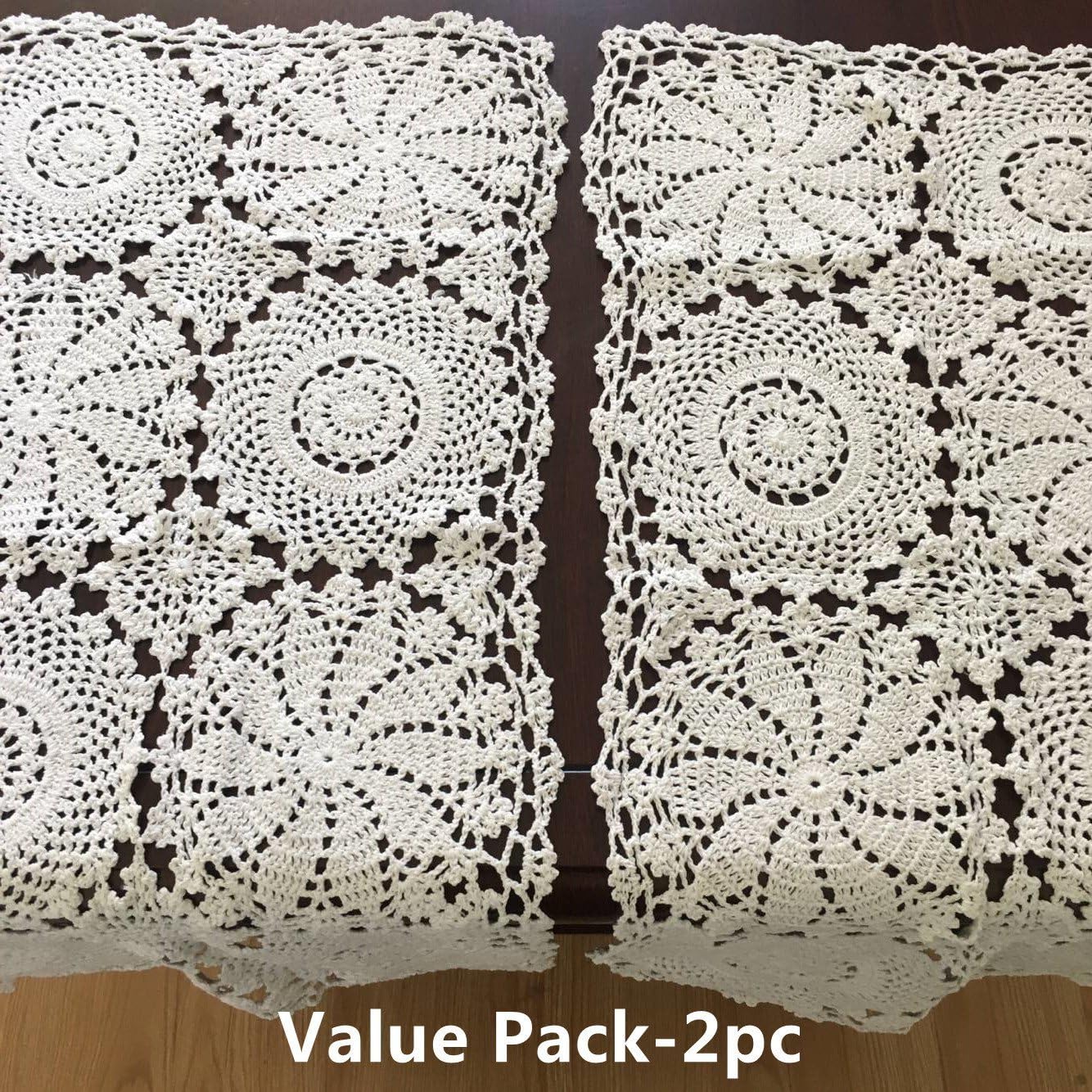 Abreeze Rustic Floral Table Runner Hand Crochet Table Placemats White Cotton Table Doilies Runners, 2PC 15.7 Inchx31.5Inch