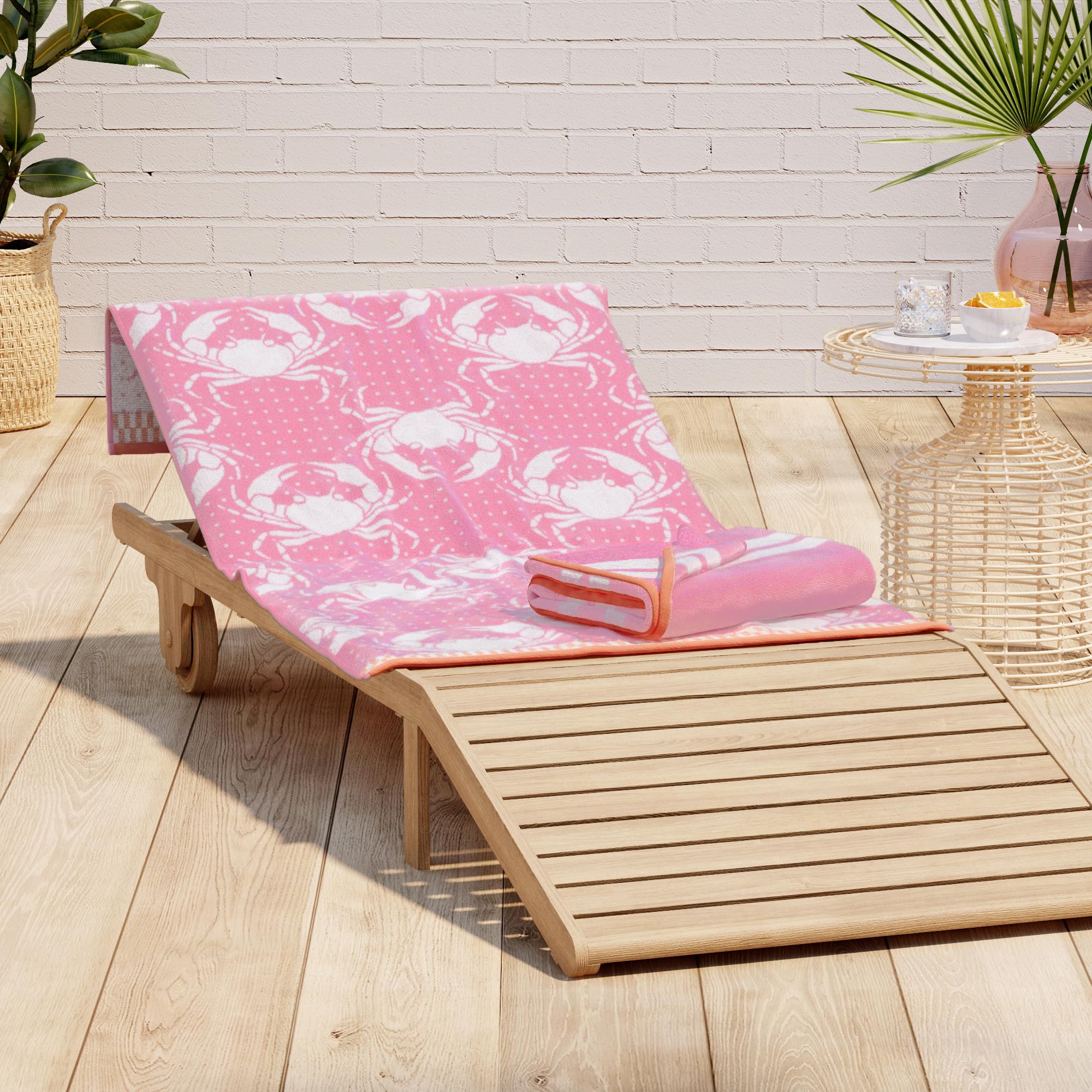 Great Bay Home 100% Cotton Beach Towels | 2 Pack of 30 x 60" Blue Pool Towels for Adults and Kids | Absorbent & Quick Dry Towels (Blue/Yellow Pineapple & Stripe)