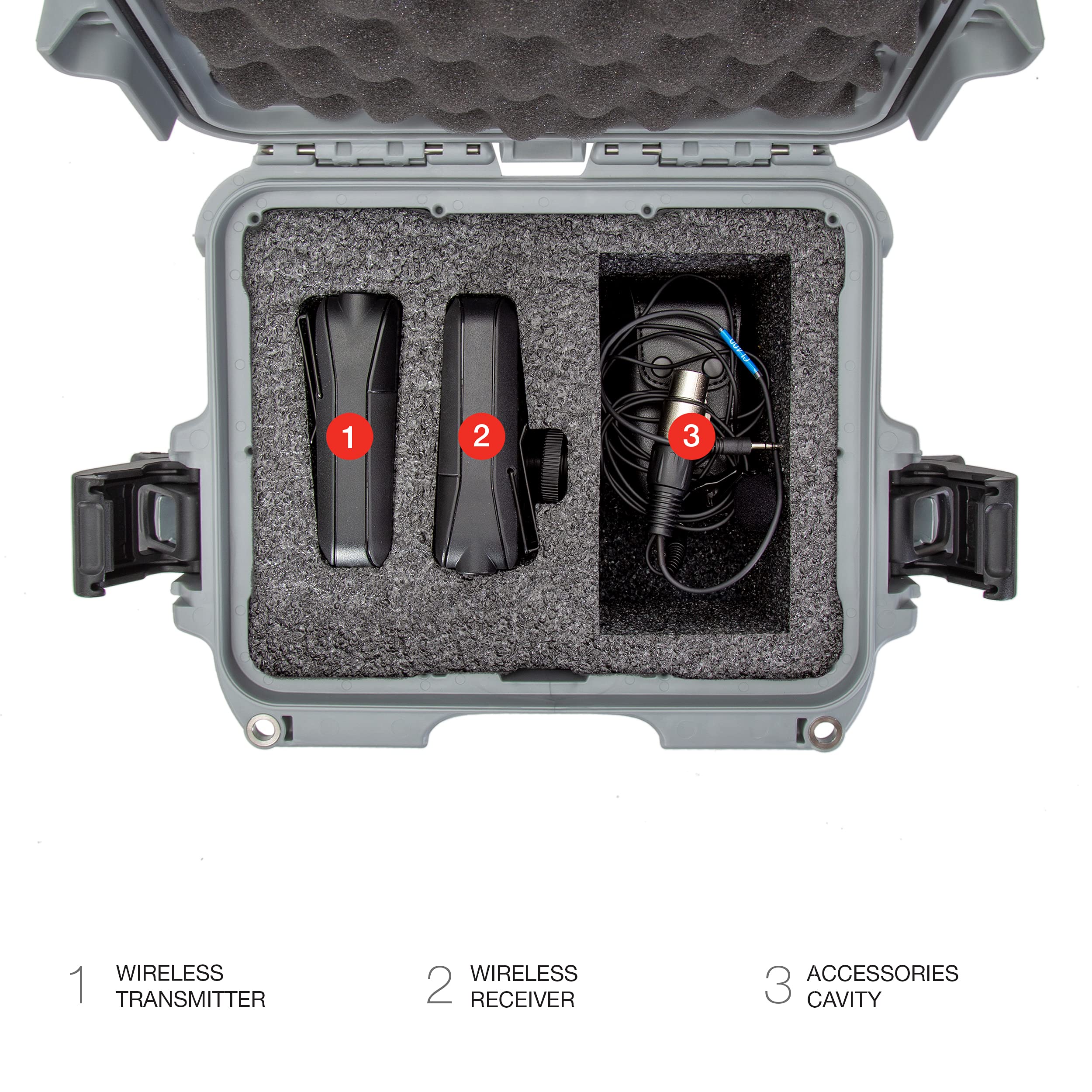 Nanuk 905 wasserdichter Hartschalenkoffer mit Schaumstoffeinlage für RodeLink Wireless Kit - Silber
