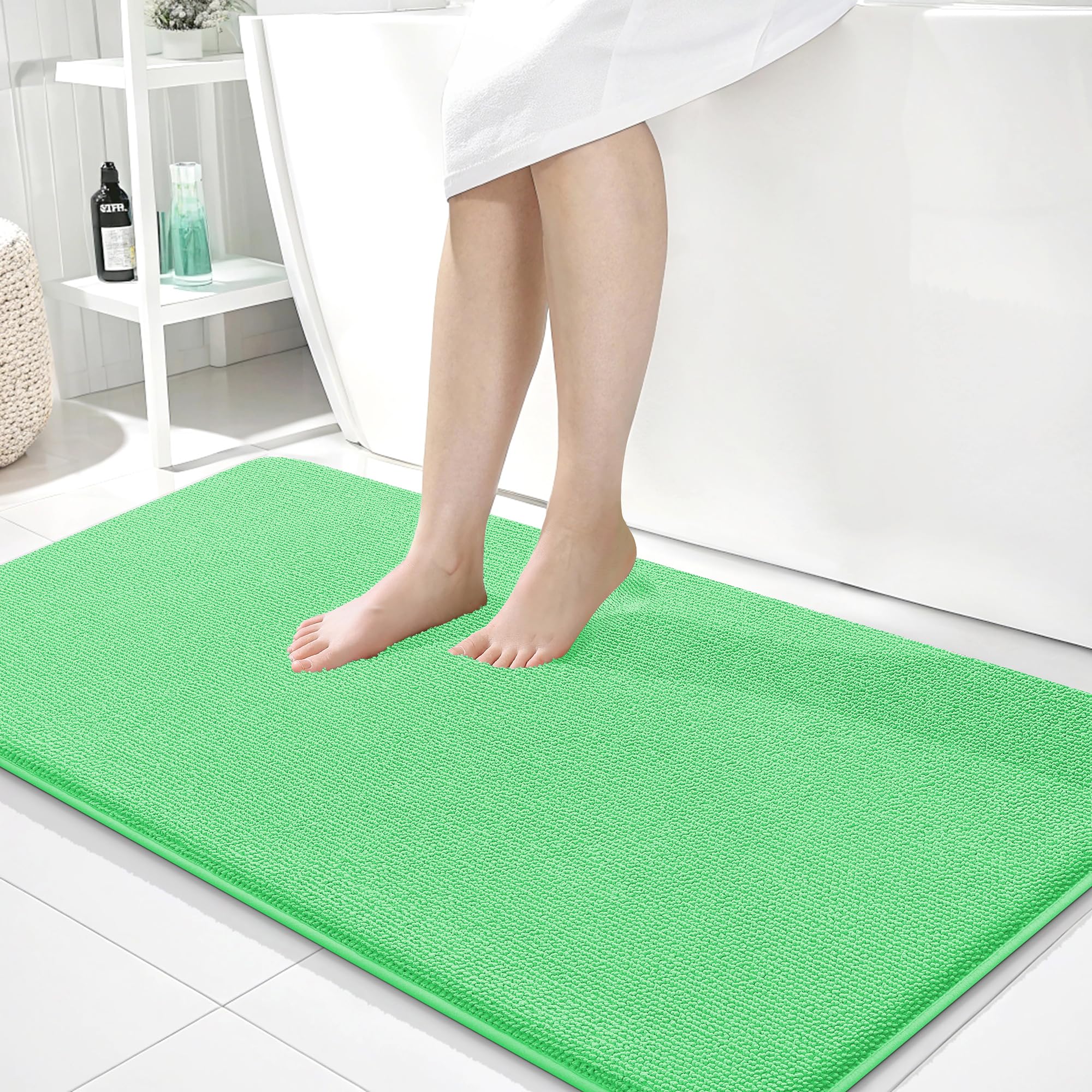 OLANLY Memory Foam Bathroom Runner Rugs 44x24, Long Bath Mats, Mint Green