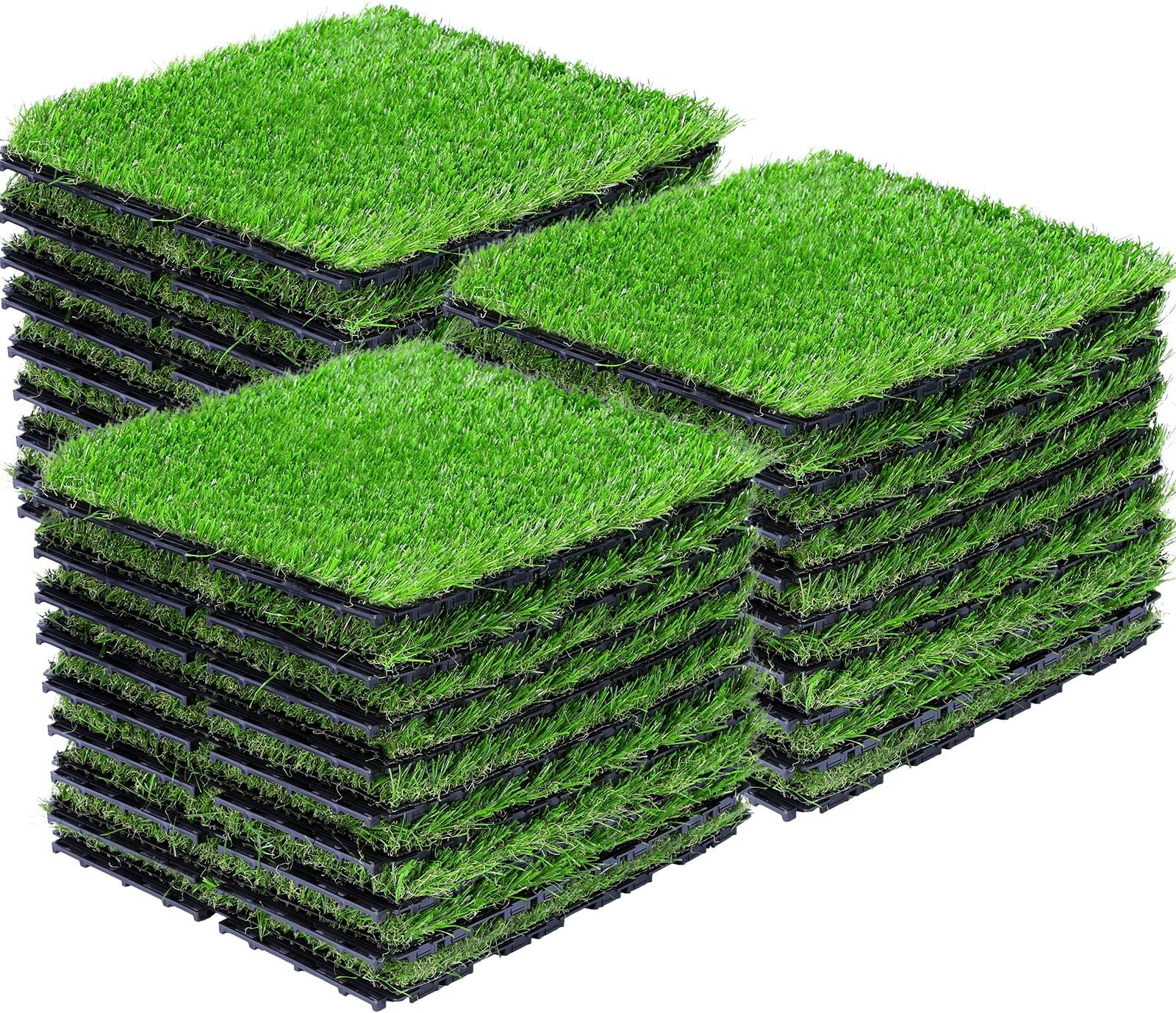 Artificial Grass Tiles Interlocking Turf Squares Deck 27 Pack -12"x12" Indoor Outdoor Faux Grass Rug with Drainage Holes-Fake Grass Tiles Self-draining for Garden Lawn Landscape Balcony Decoration