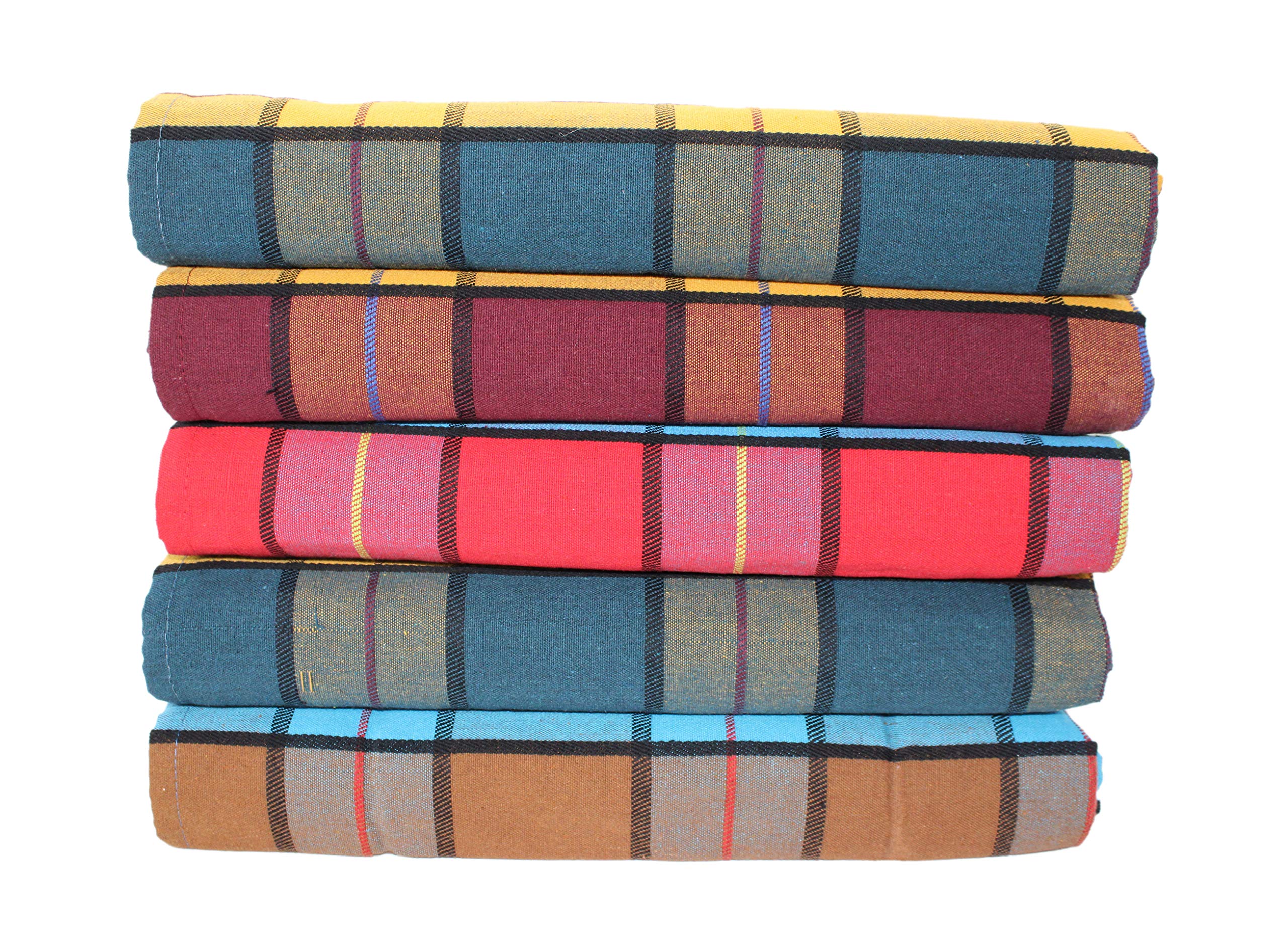 THARUNSHA ELITE Single Size Pure Cotton Blanket/Solapur Chaddar/Cotton Bedsheet for All Weather Daily use Checkered Multicolor Family Pack (60x90 inches -) Set of 5