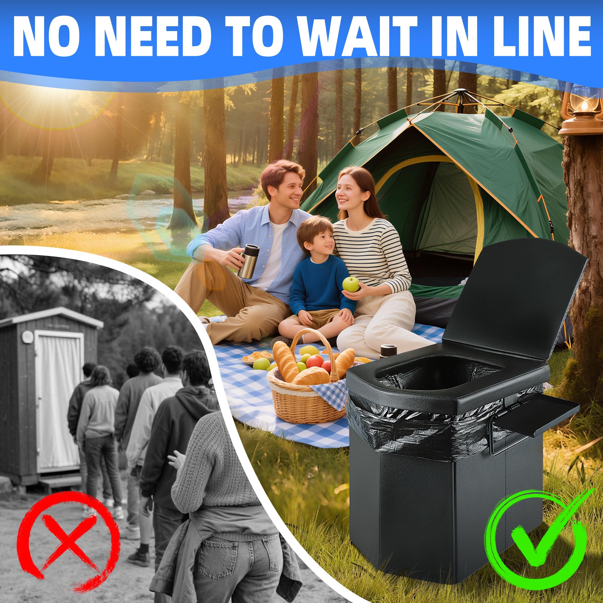 LanAqua Tragbare Toilette für Erwachsene, extra große Campingtoilette, Reise-Klapptoilette mit Deckel, Papierhalter und praktischer Tragetasche, kompaktes Töpfchen mit einer Tragfähigkeit von 204 kg