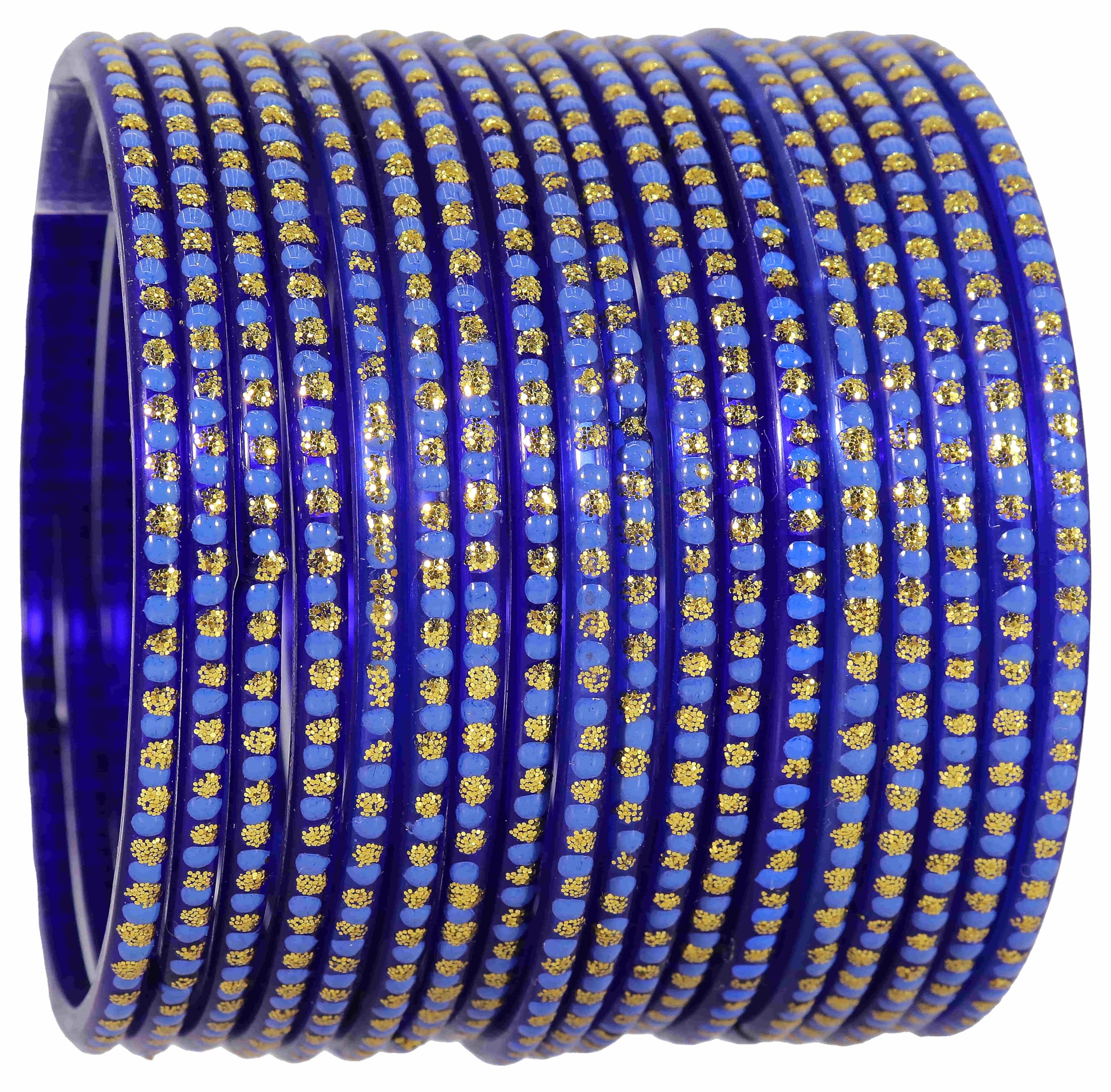 LAVAZZA Stylish Bangles Set for Women and Girls With Zircon Stone | Glass Bangles 2.4 | Trendy Chudiya Design | Golden Glitter Chudi Set - (KS6-Blue-2.4) 2