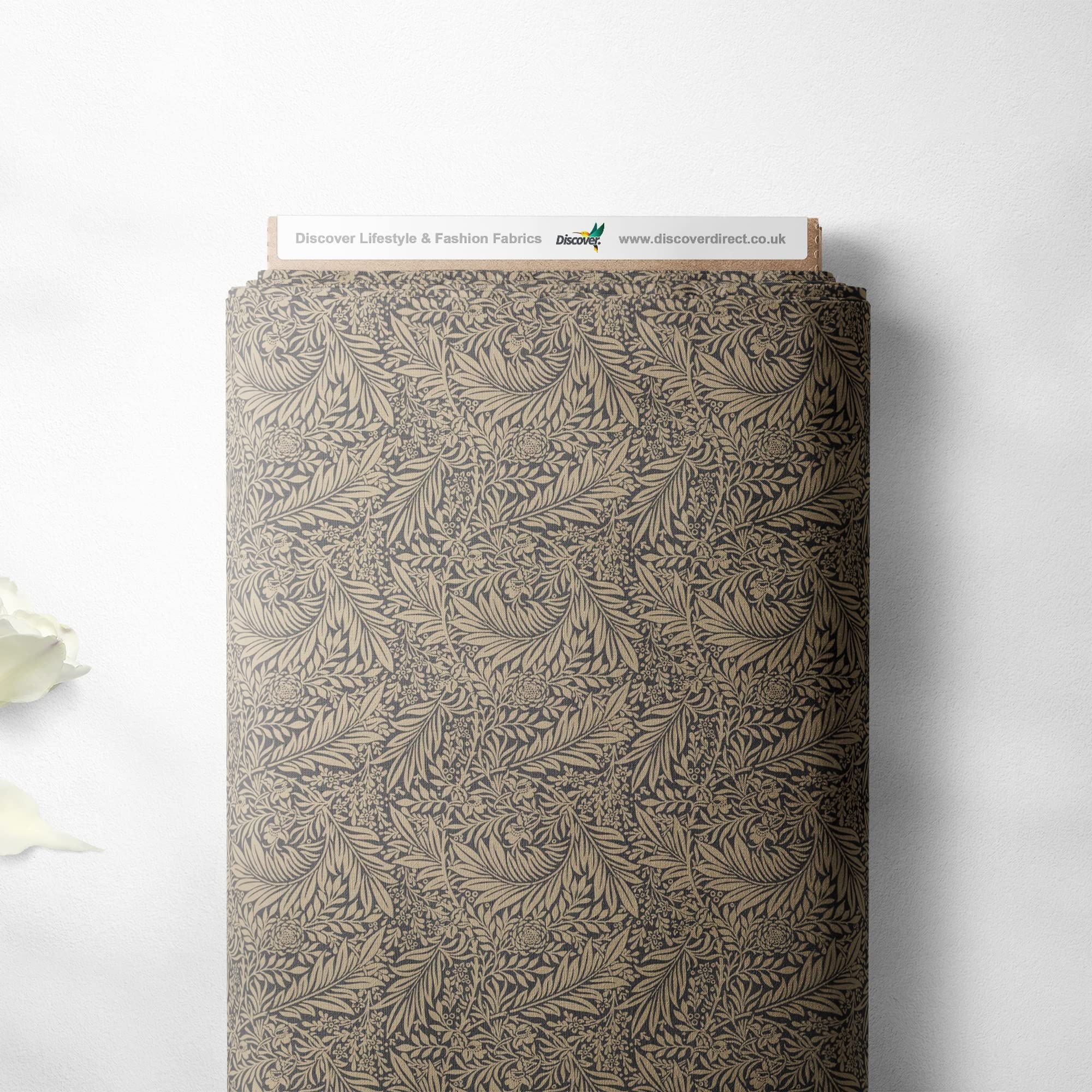 100% Cotton William Morris Larkspur Printed Design Quilting Kids Craft Dress Quality Sewing Fabric Material | 55" - 140 cm Wide (per Metre, Grey)