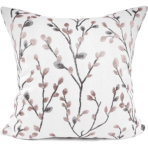 YOUR SMILE Classical Embroidery Jacquard Pink Leaf Pattern Square Decorative Throw Pillow Case Cushion Cover 18 x 18 inch