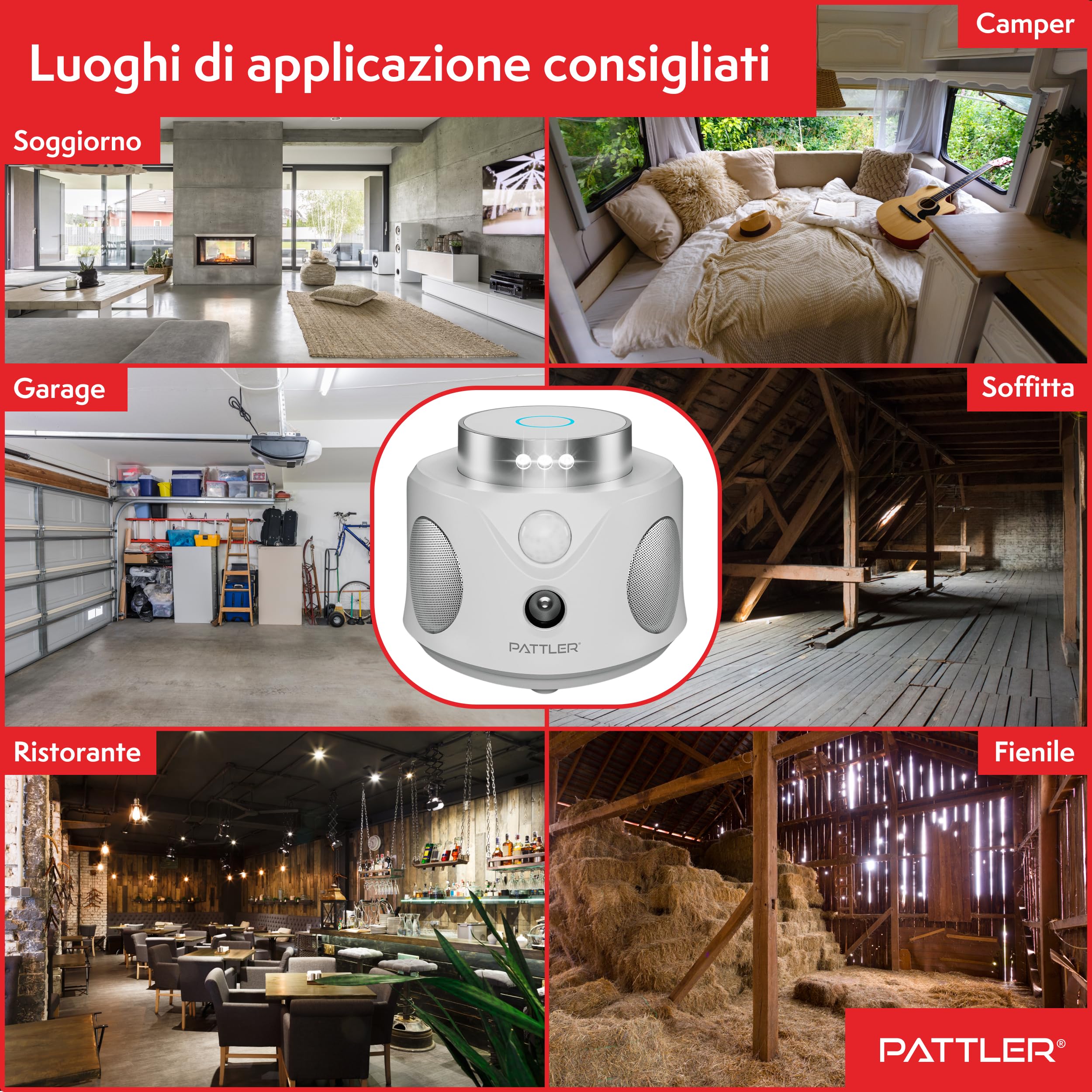 PATTLER Dissuasore per Topi ad Ultrasuoni, Repellente Ultrasuoni Topi, Ultrasuoni per Topi a 360°, Ultrasuoni per Topi da Esterno e da Interno, Scaccia Topi, Pest Reject, Dissuasori per Topi