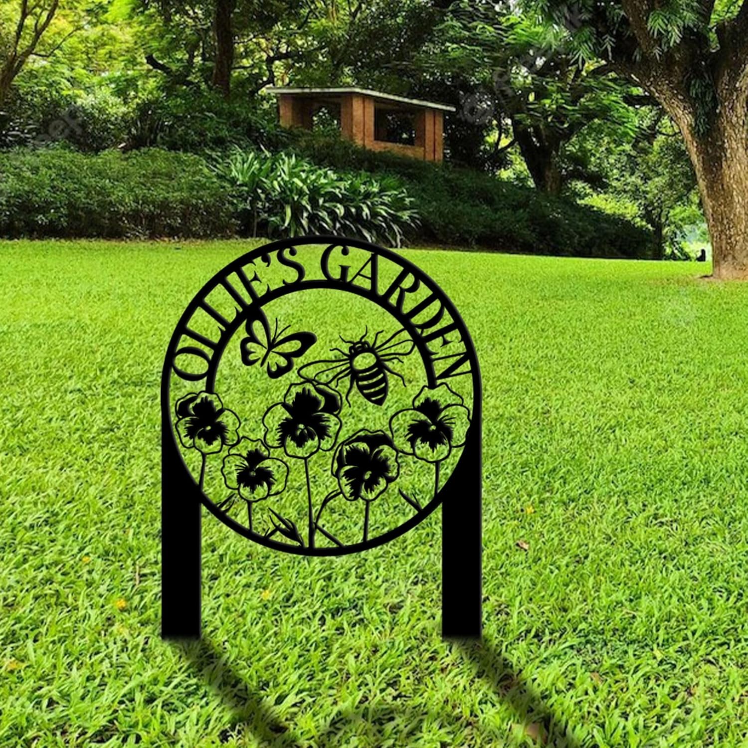Personalized Flower Garden Sign with Stake for The Great Outdoors, Custom Metal Plaque Stake Yard Signs with Stakes, Welcome Sign for Front Door (Strawberry)
