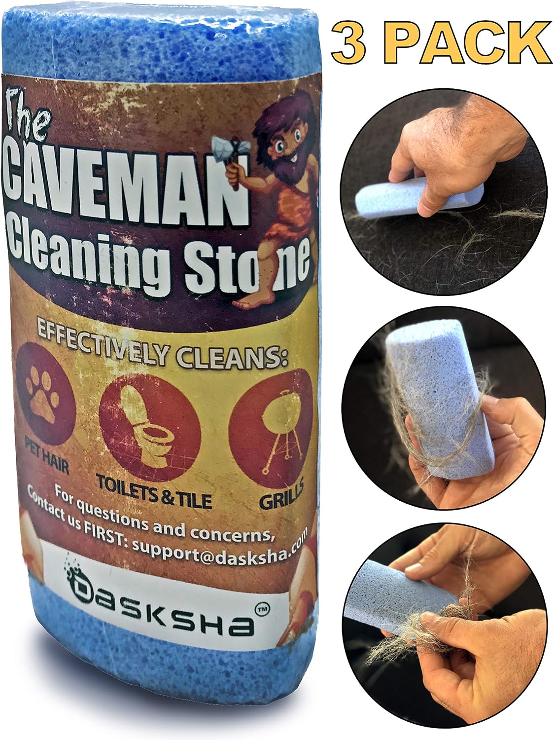 New Pet Hair Remover for Car - 3 Pack - 4 Inch Pumice Stone Tool - Remove Dog Hair from Car Easily