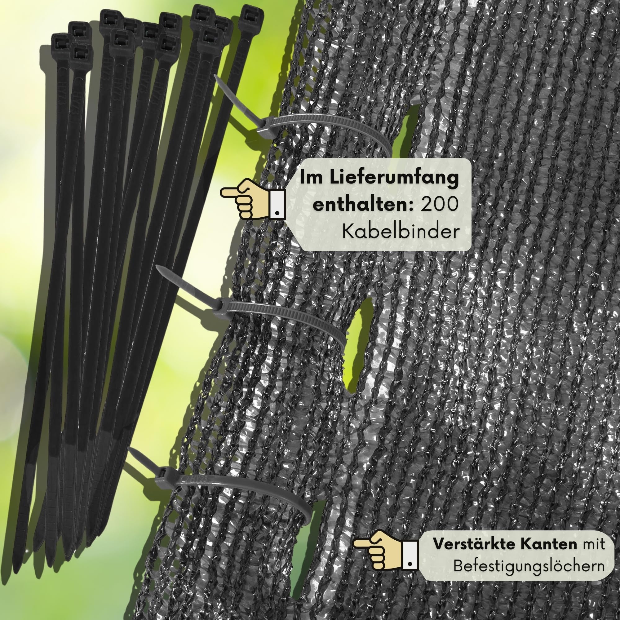 Schattennetz 1,5x50m 95% UV-Schutz + Kabelbinder – Sichtschutznetz mit hoher Dichte & verstärkten Rändern für Gartenzaun, Balkon, Terrasse, Sonnenschutz – SPRINGOS