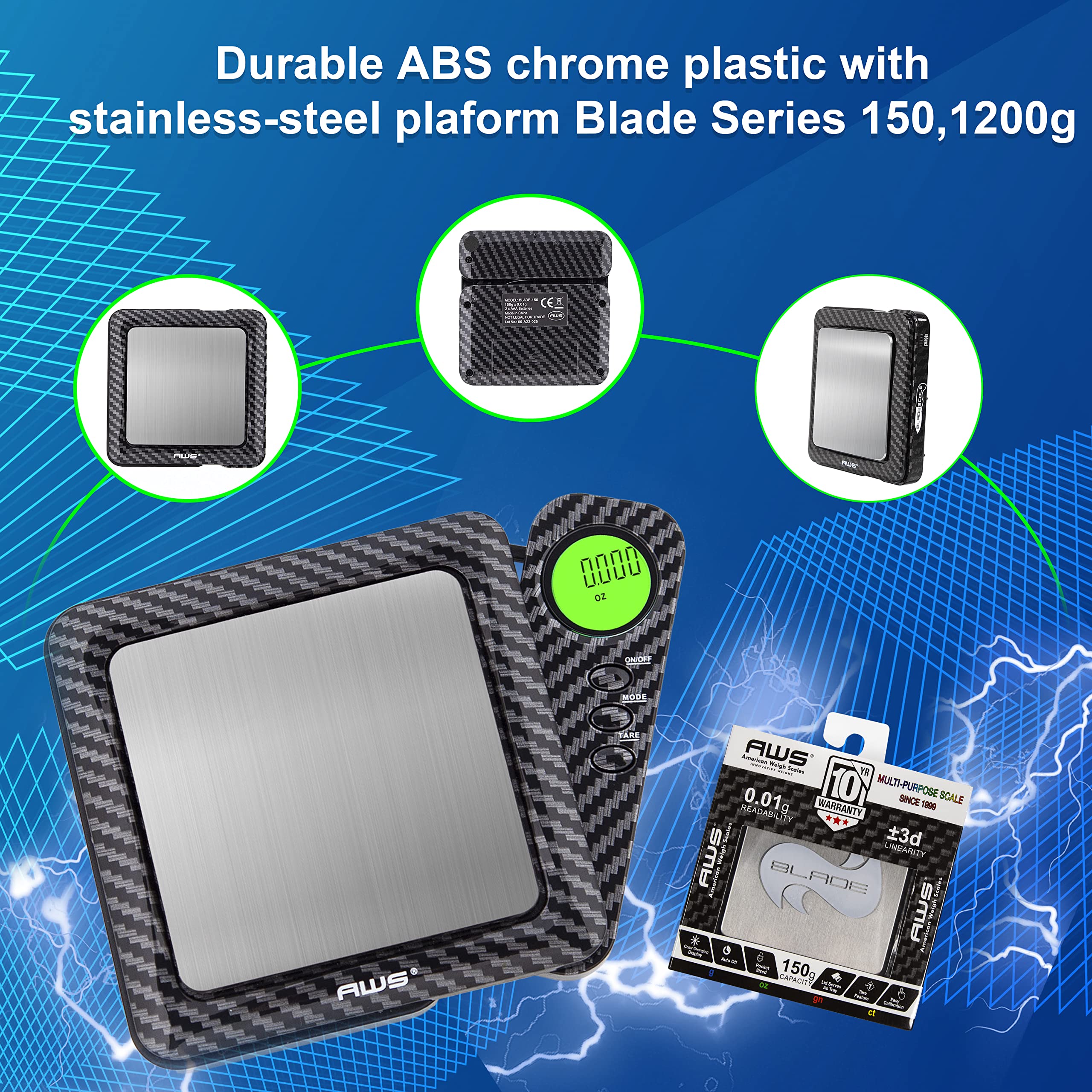 American Weigh Scales Blade Series - Báscula digital de bolsillo de fibra de carbono de edición limitada de 1200 g x 0,1 g (negro)