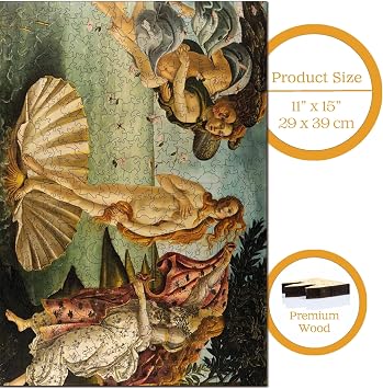 Ahşap Puzzle Yetişkin - Venüs'ün Doğumu - 450 Parça, 29 x 39 cm - Yapıştırıcı Folyo Dahil - Benzersiz Şekilli Parçalar & Özel Figürler - R1-33