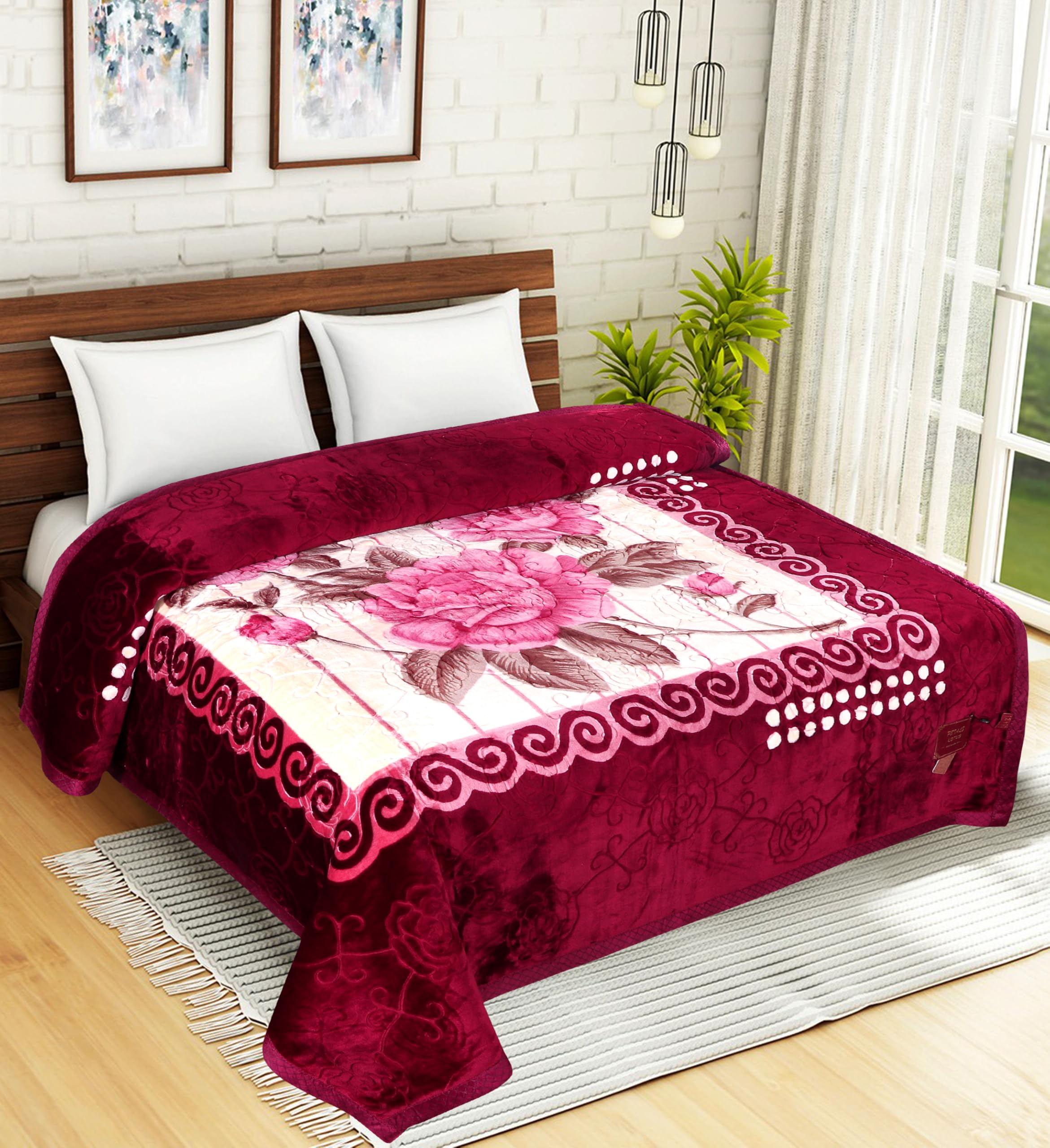 Korean Mink Blanket Double Bed for Heavy Winter, 900 GSM, 2 Ply, King Size (210x240 cm) (Rose Elegance)
