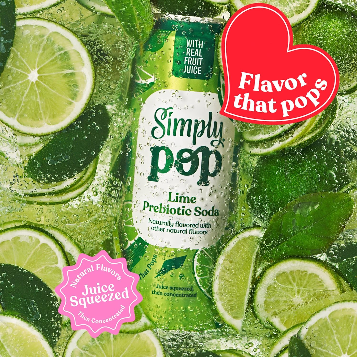 Simply POP Prebiotic Soda Lime Cans, 12 fl oz, 12 Pack