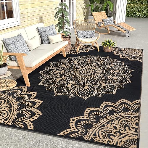 Yamaziot 6x9 ft Reversible Plastic Straw Rug (Yellow)