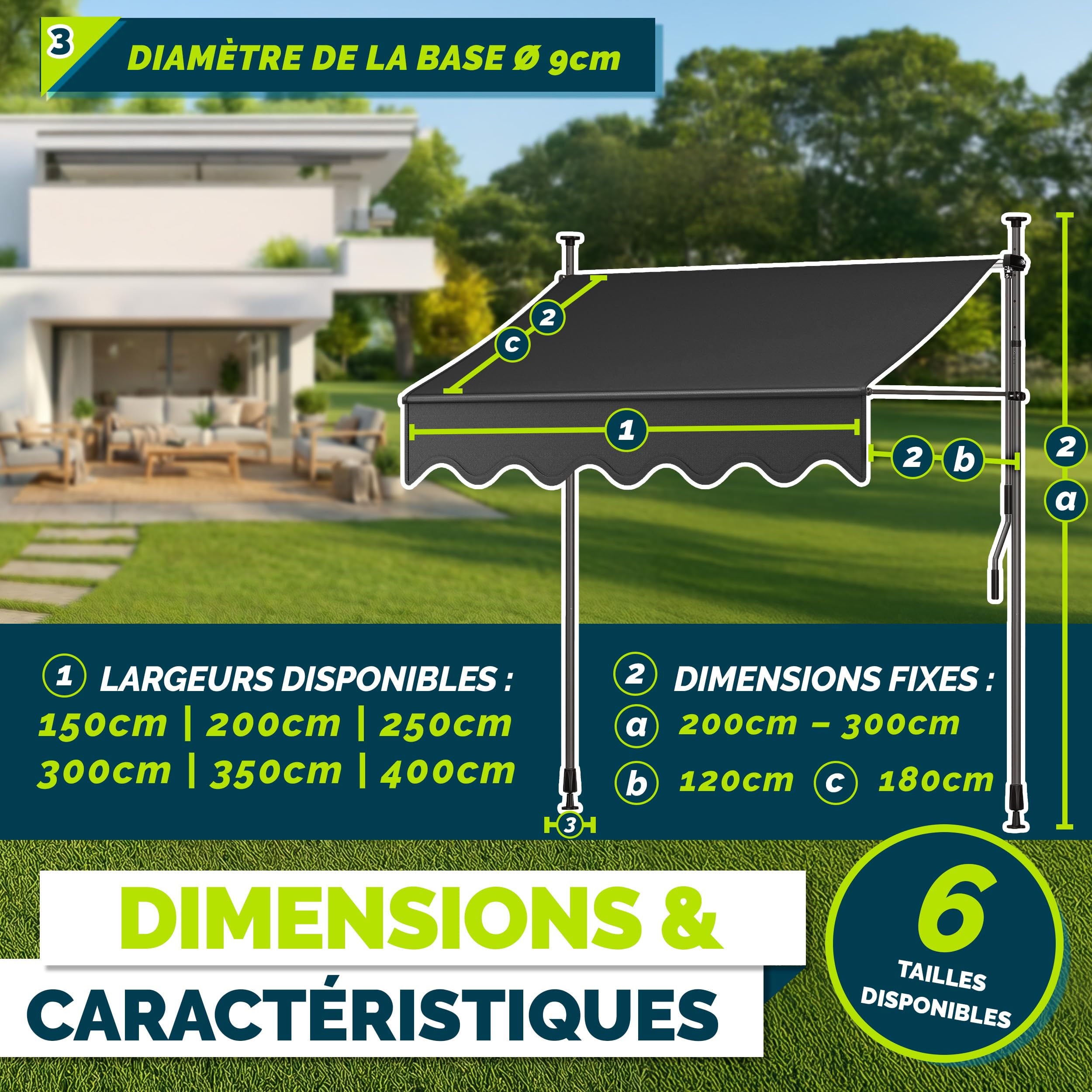 Markiza rétractable avec manivelle pour balcon terrasse sans percement auvent télescopique Anthracite 150cm