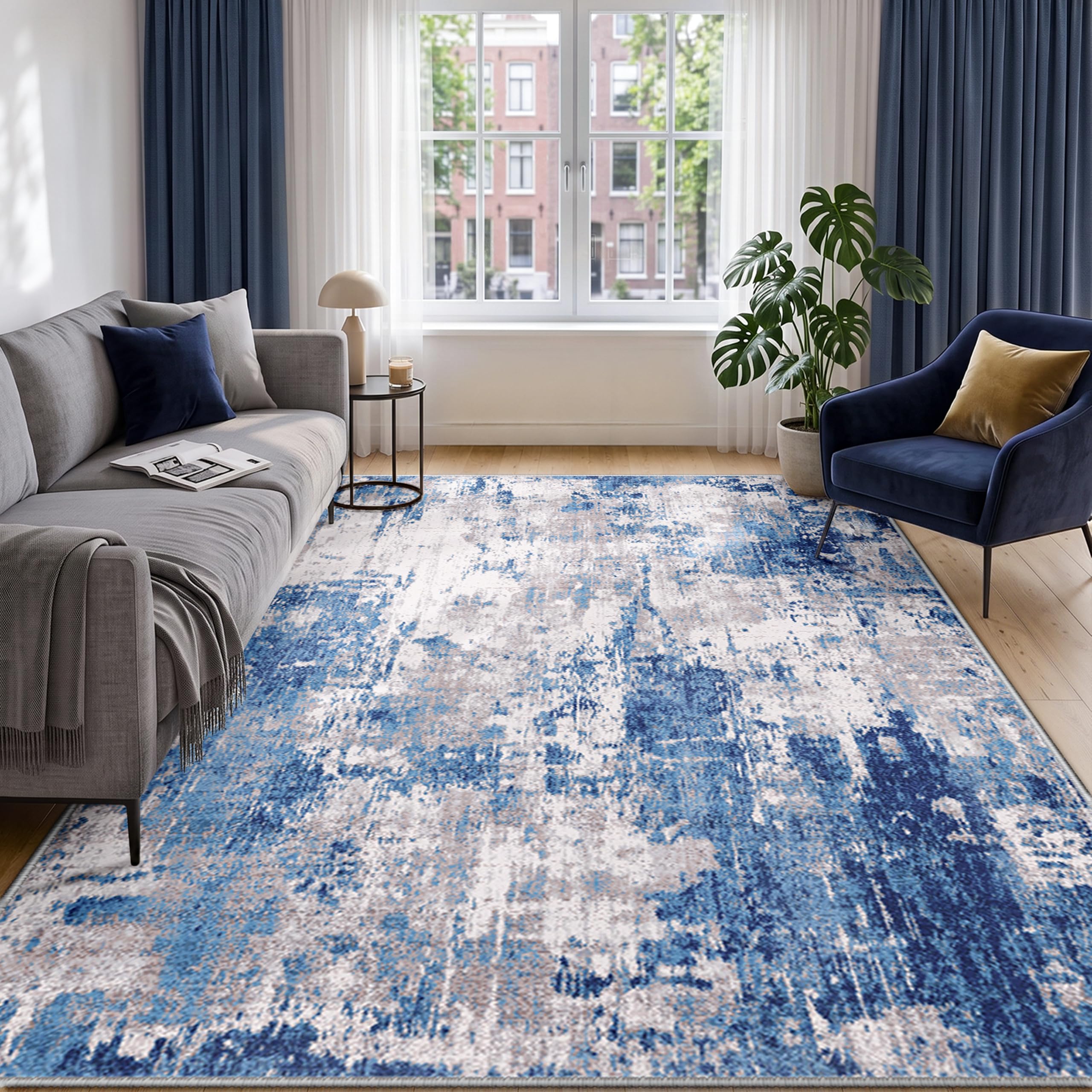 INOVADAY Abstrakt Waschbarer Teppich 183x274 cm Blau/Grau