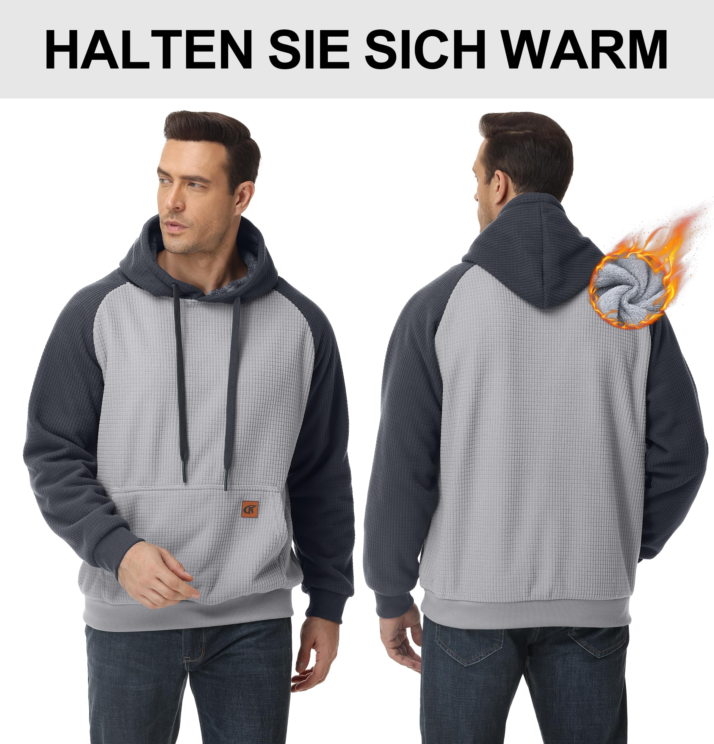 YuKaiChen Sudadera con capucha de forro polar para hombre, sudadera gruesa con forro de gofre, tejido exterior de invierno, sudadera cálida con bolsillo canguro