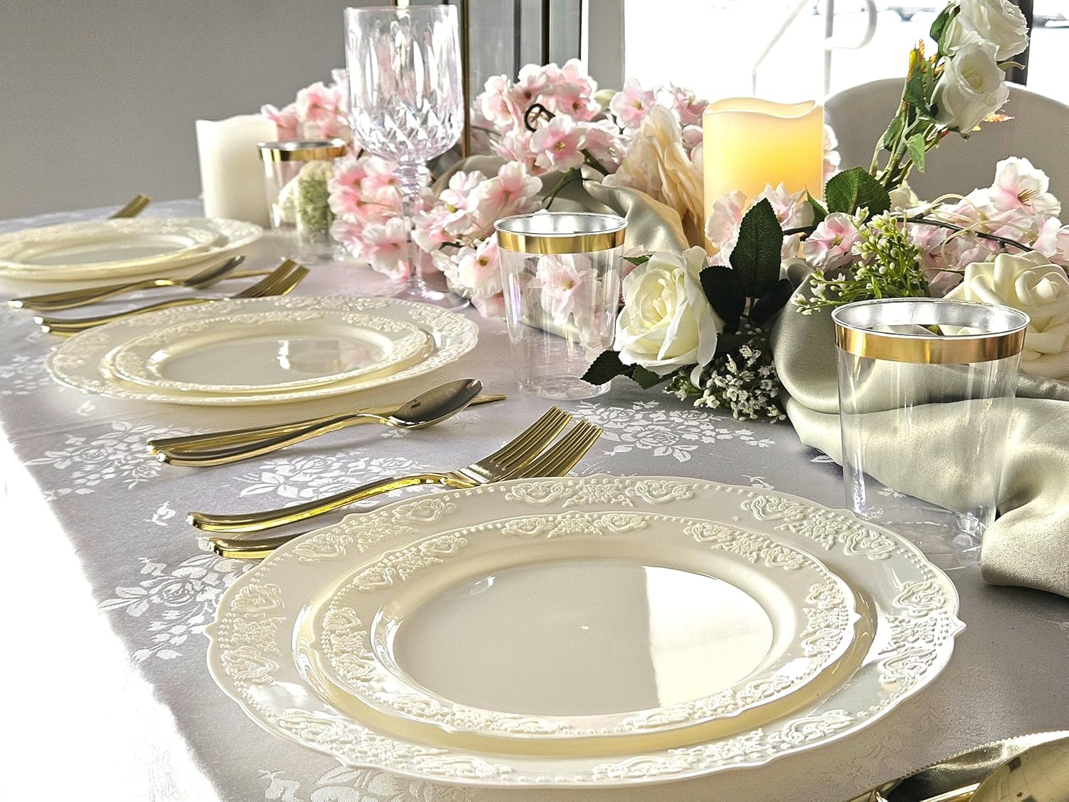 " OCCASIONS " 40 Pieces Plates Pack, Vintage Party, Disposable Wedding Party Plastic Bowls (10 oz Soup Bowl, Portofino in Ivory)