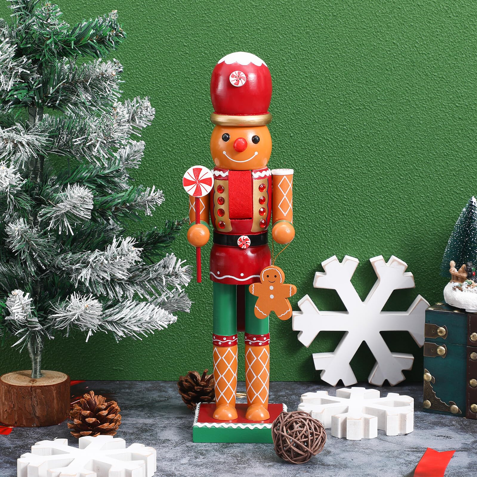 Toyvian Holz Weihnachts Nussknacker Figur 35cm Lebkuchenmann Ornament für Weihnachtsdekor Umweltfreundliche Weihnachtsdeko für Festliche Home Partygestaltung