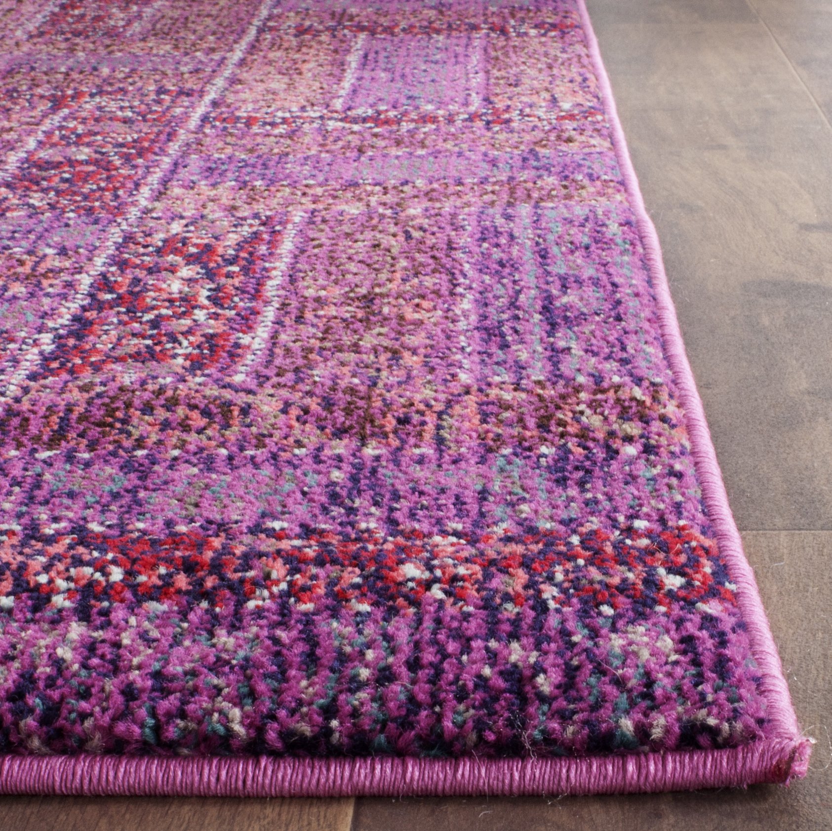 SAFAVIEH Tapis Boho Pour Salon, Salle à manger, Chambre à coucher - Monaco Collection, Tapis à poil court, Fuchsia et gris, 91 X 152 cm