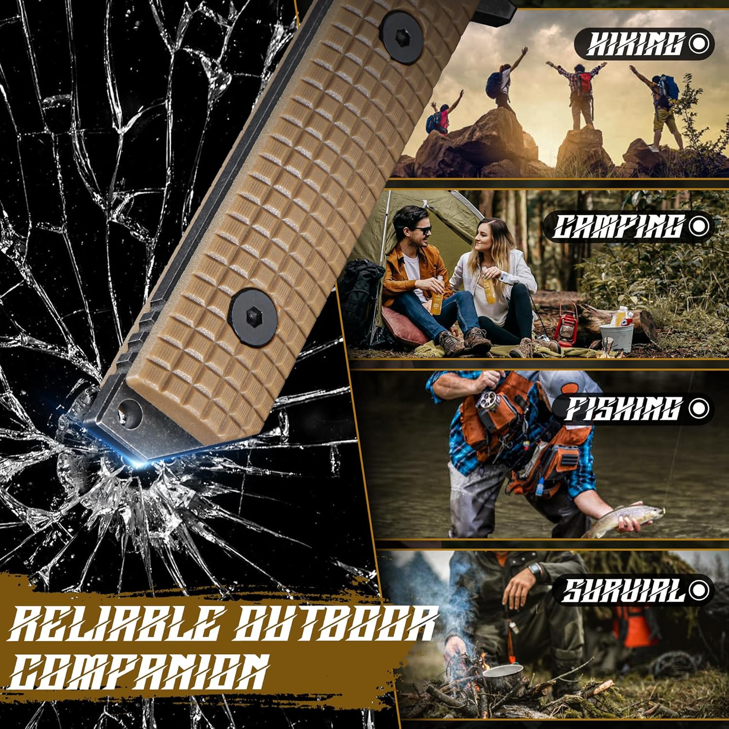 Dragon Creek Tactical Knife Kydex - Outdoor Survival Knife with Sheath D2 Steel Blade G10 Full Tang Handle for Camping Hiking Christmas Thanksgiving Gift Men Brown - Image 5