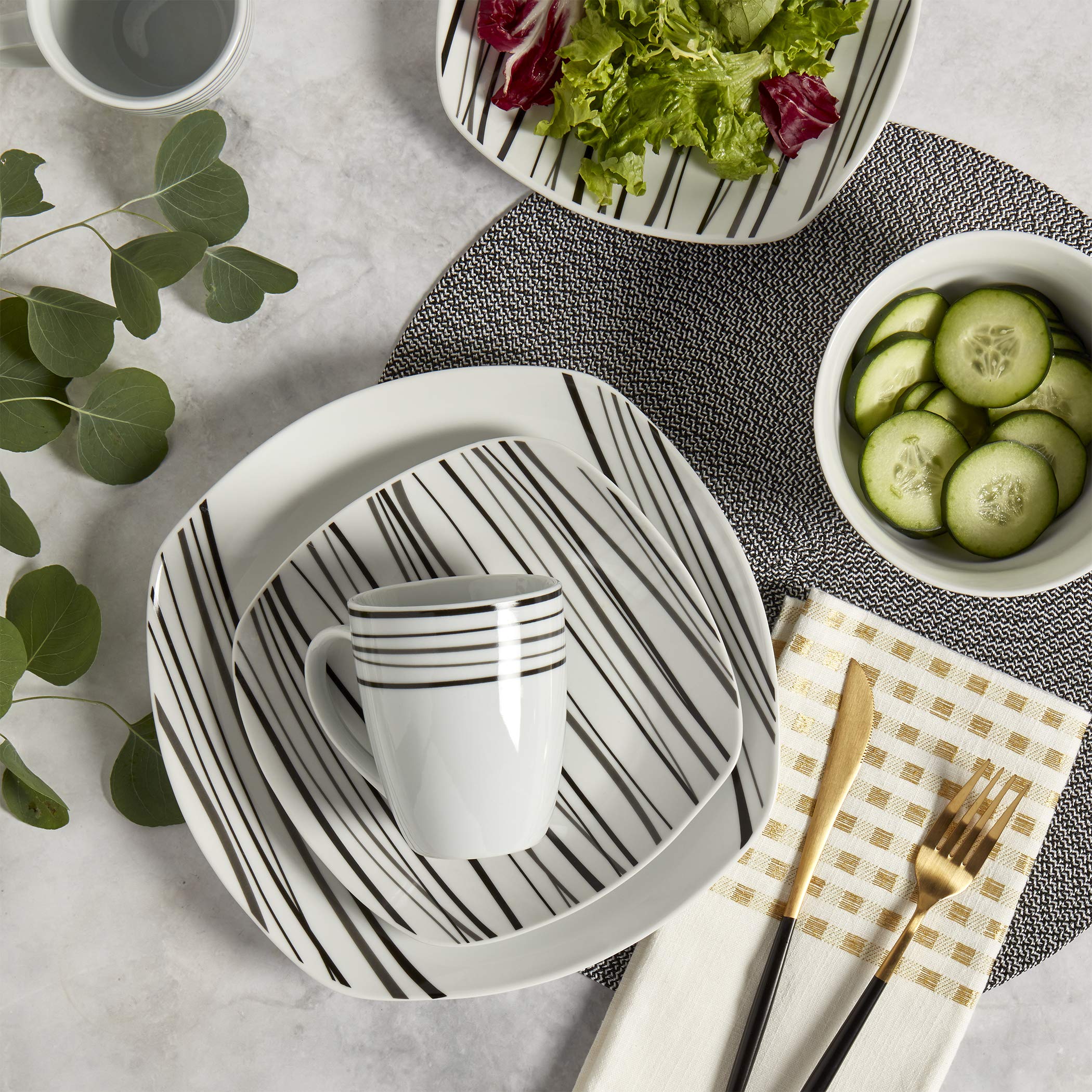 Amazon.com | Tabletops Gallery Justin - 16 Piece Square Dinnerware