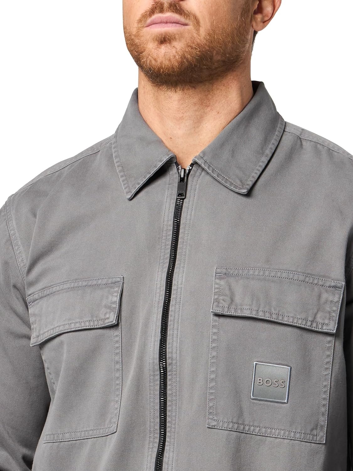 BOSS Men's Twill Cargo Pocket Zip Up Overshirt