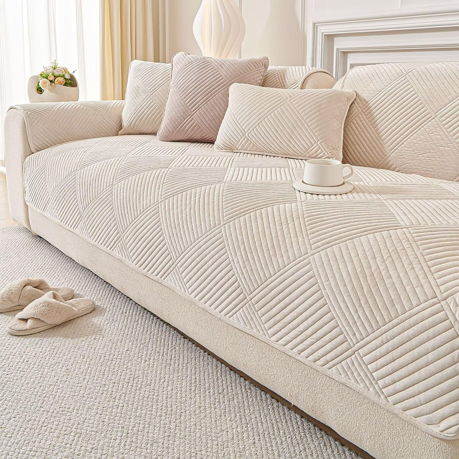 Housse de Canapé en Flanelle Lavable pour Canapé Sectionnel 1/2/3/4 Places