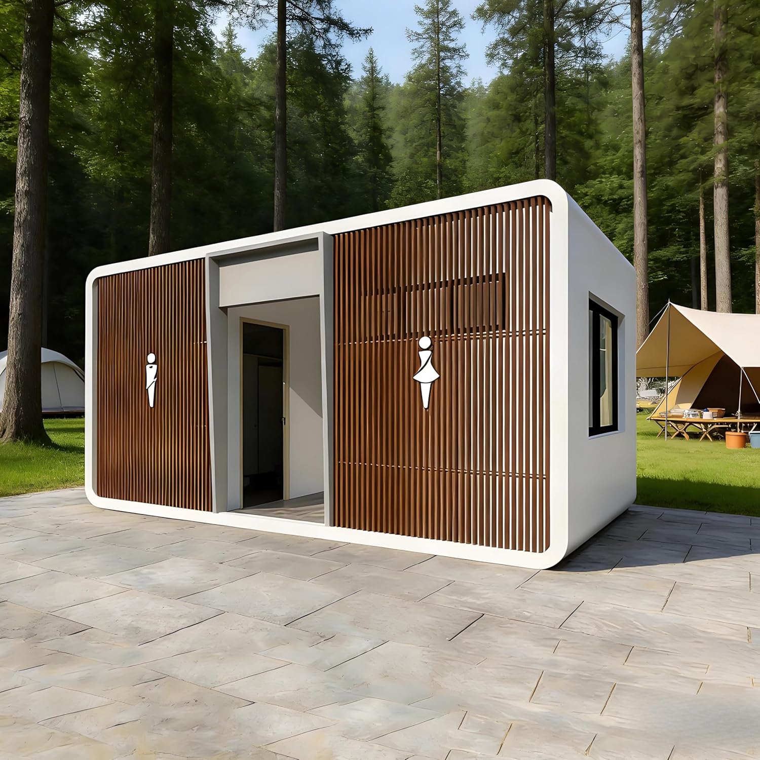 Commercial Portable Toilet Portable Restroom for Office Park, Multi Stall Flushing Mobile Restroom Trailer with Sink, Towable Porta Potty for Temporary Offices Construction Sites Events