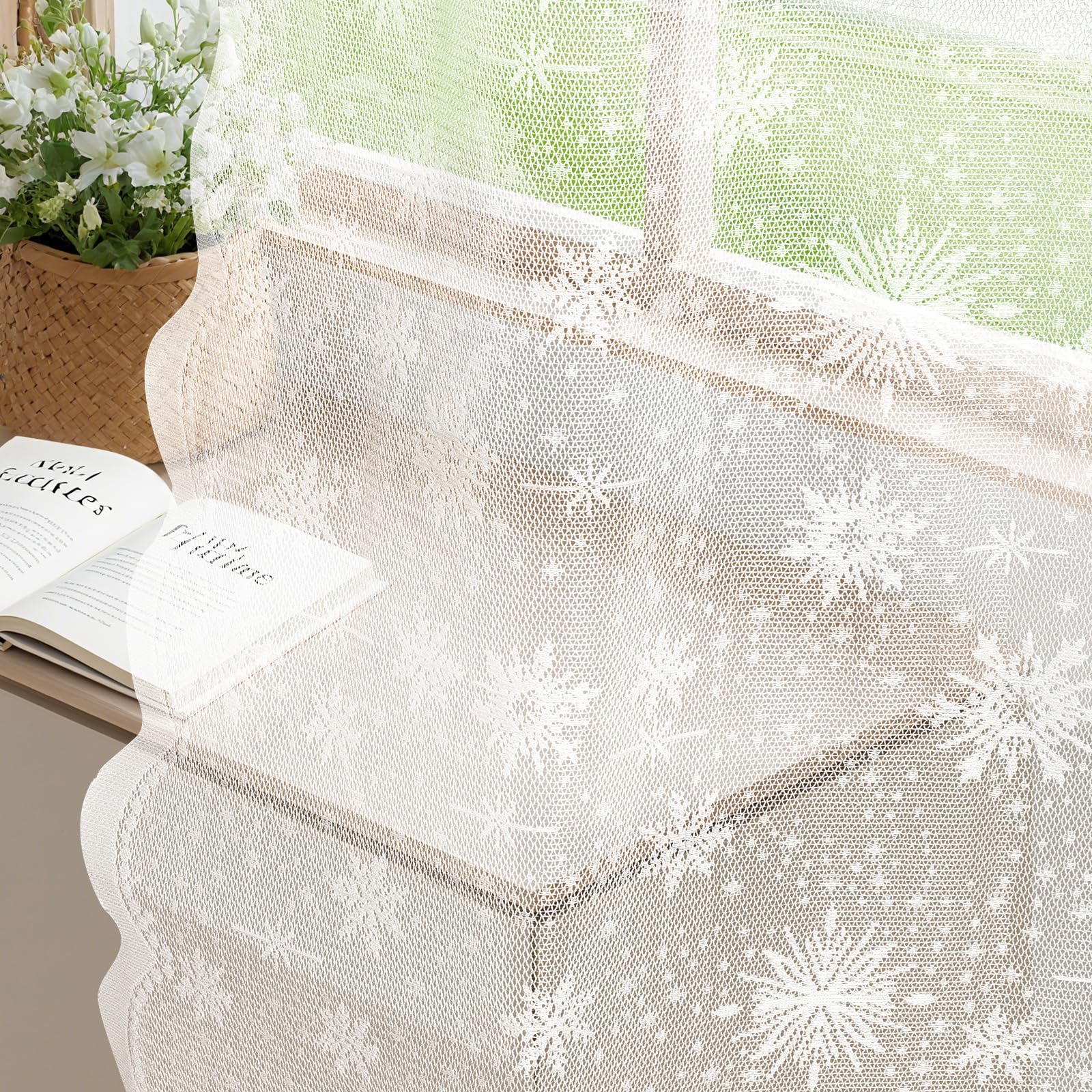 YSTELLAA Tende Per Interni In Voile 2 Pannelli, 140x300cm, Tende Pizzo Macrame Eleganti, Curtains Con Occhielli Bianche Per Soggiorno E Camera Da Letto Moderne Luminoso, Bianco