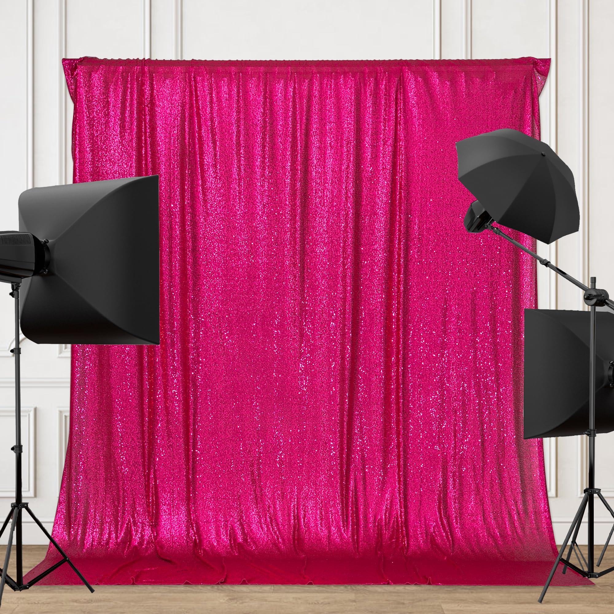 PartyDelight Sequin Backdrop Hot Pink 6Ft x 8Ft Photograph Backdrop Wedding Curtain Special Events