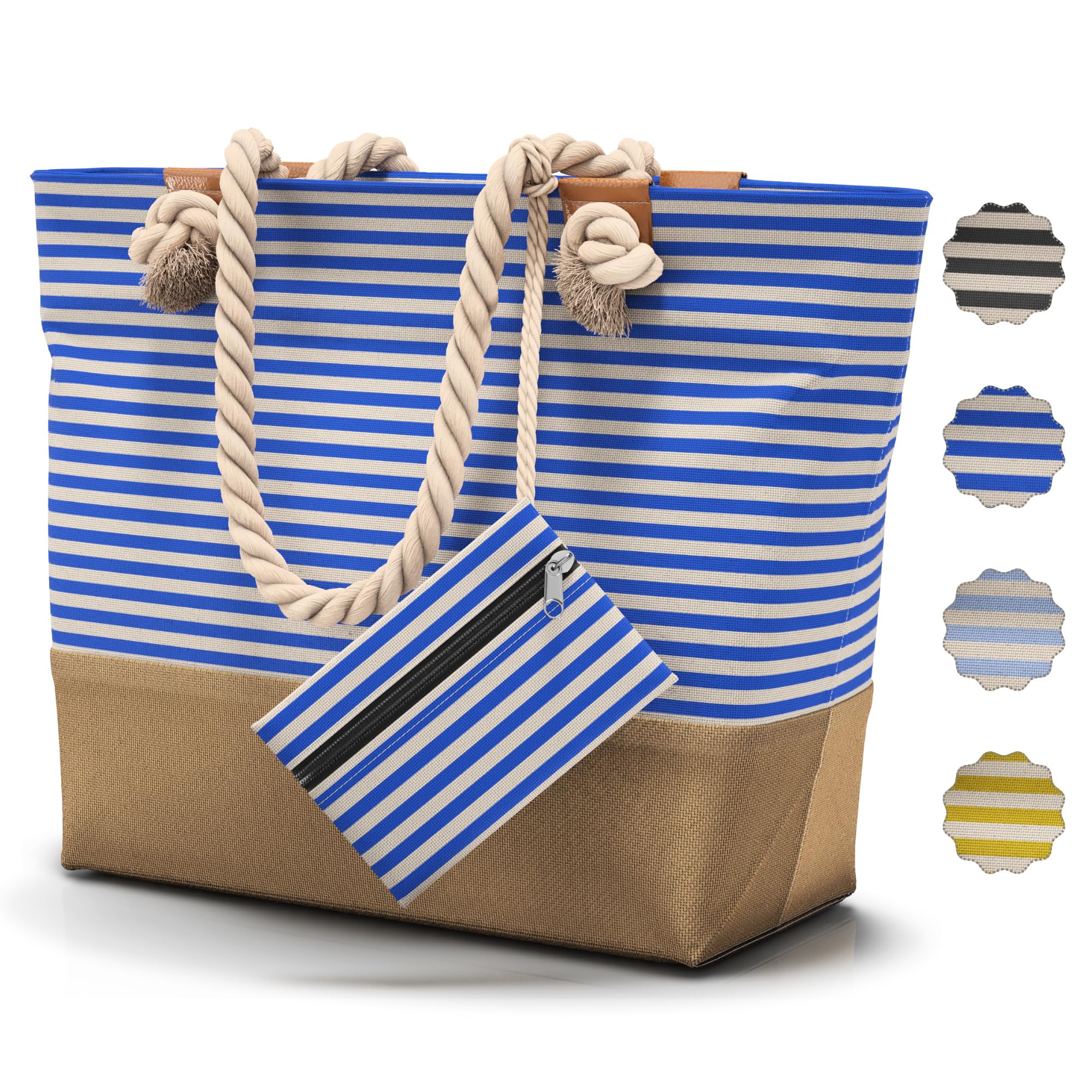 Flora FuroraBolsa Playa Grande XXL Familiar, Mujer, Hombre - con cremallera y 2 bolsillos interiores (para bañadores mojados y objetos de valor) asa cómoda, ligera, grande, impermeable | Bolsa de Viaje Grande