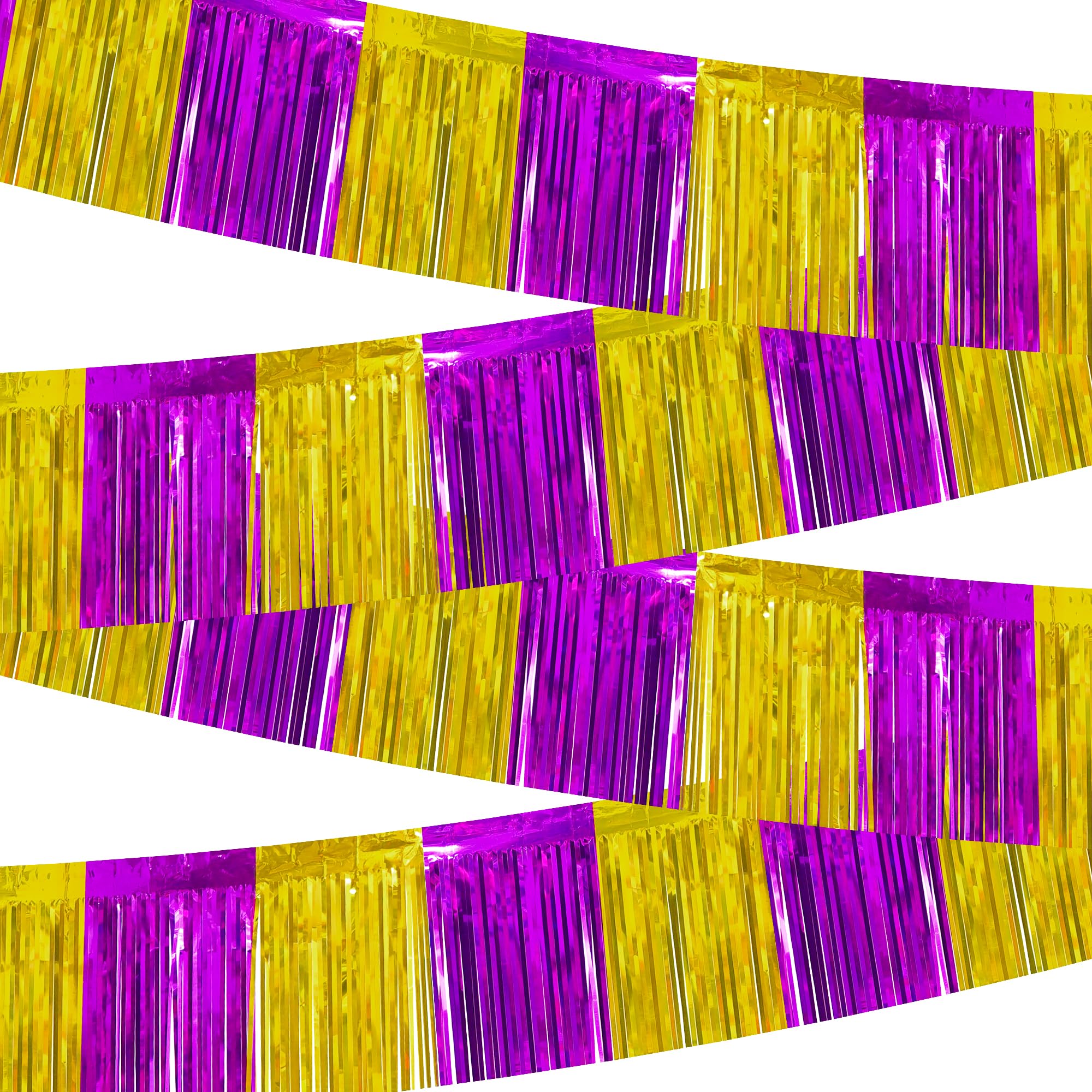 4 Packs Total 39 Ft Graduation Parade Floats for Trailer Car, Purple Gold Foil Fringe Garland Tinsel Streamers Banner Table Skirts for Graduation Homecoming Birthday Party (Purple Gold)