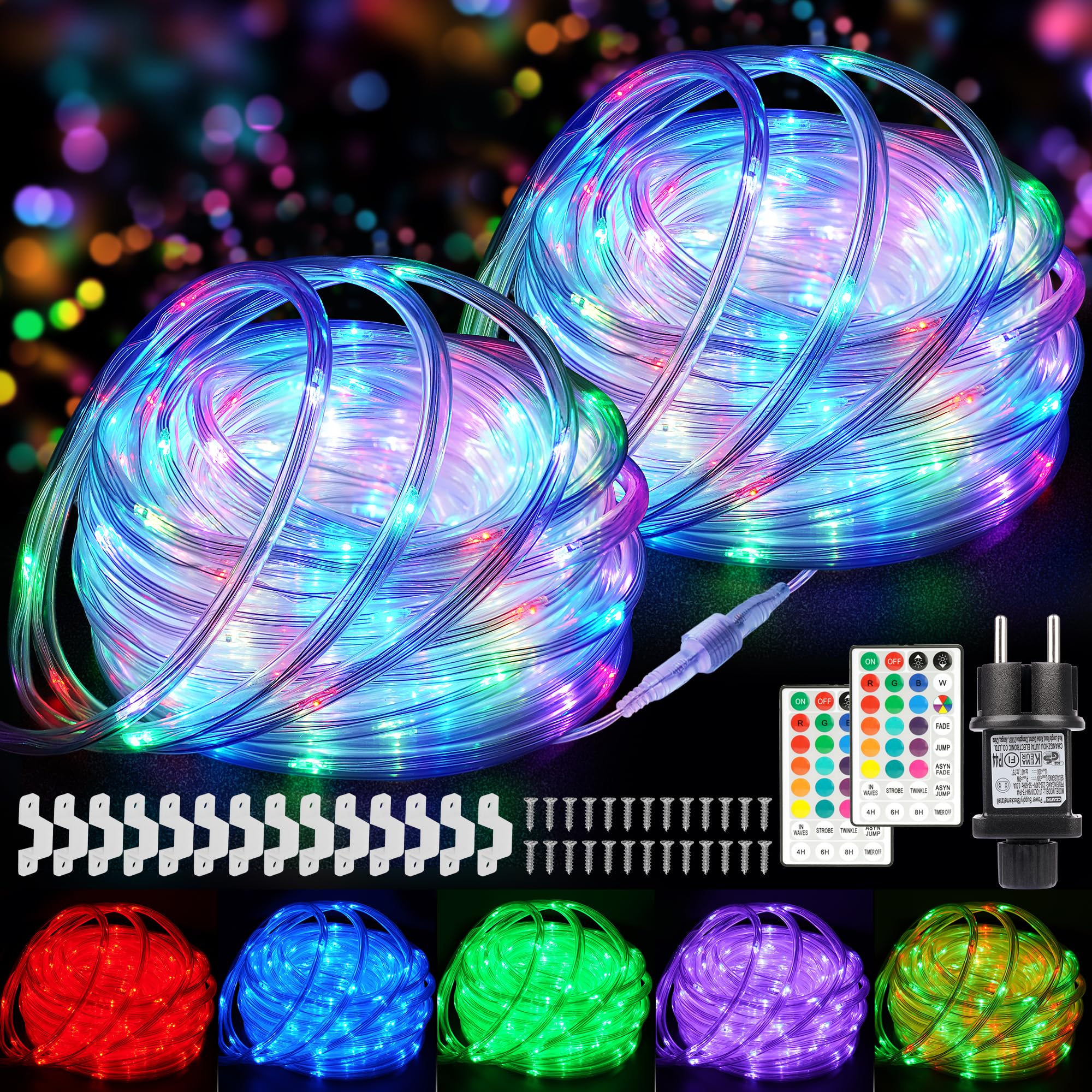 StarryEver Anschließbar 30M LED Schlauch Lichterkette Außen Strom, 300er LED Lichtschlauch Außen Bunt, 18 Farben Lichterkette Innen, Patio Lichterschlauch mit Fernbedienung für Outdoor Garten Balkon