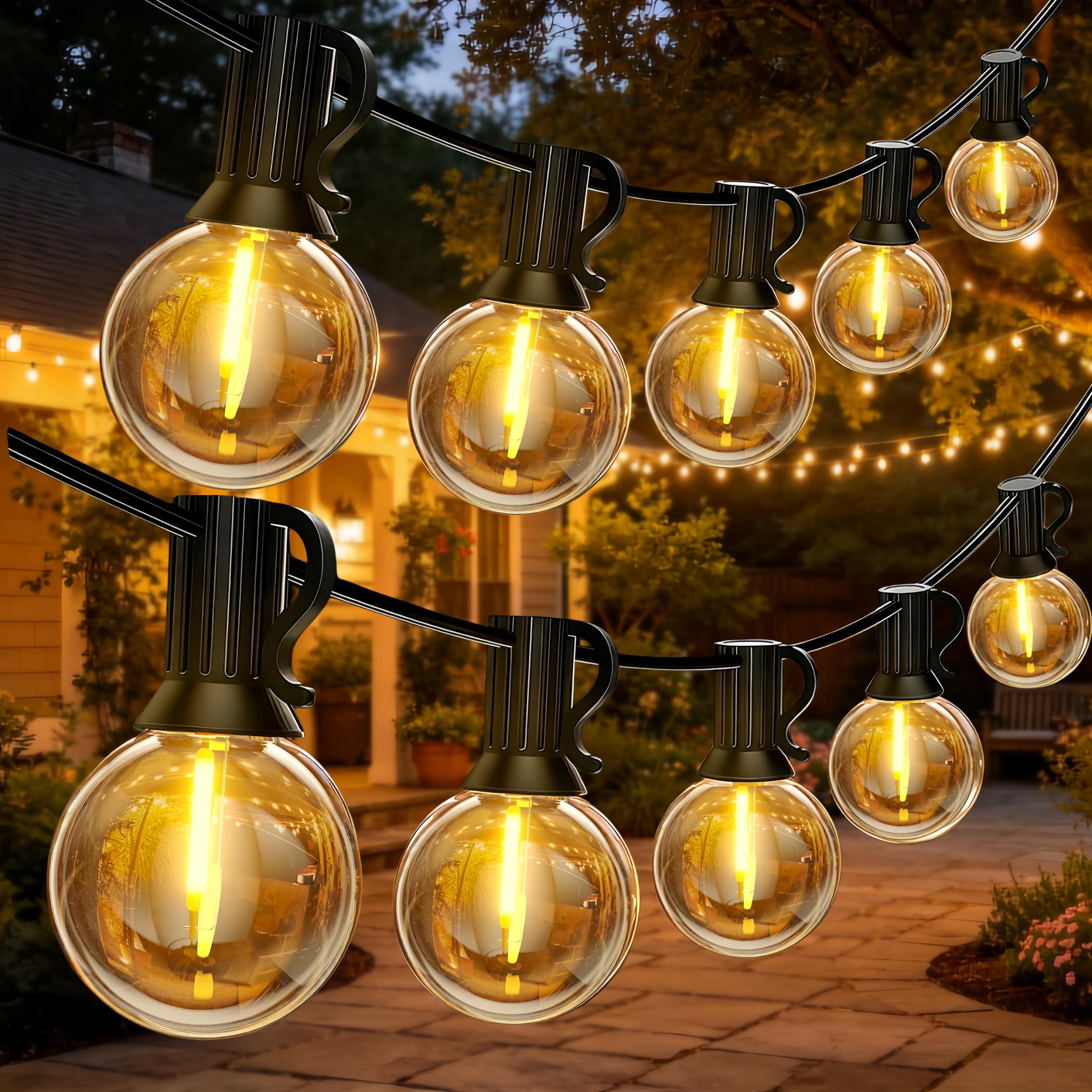 Guirnalda Luces Exterior, 30M IP45 Impermeable Conectable Luces Led Exterior con 50+2 Bombillas de Plástico Inastillable, 2700K Blanco Cálido para Jardín, Patio, Fiesta, Boda