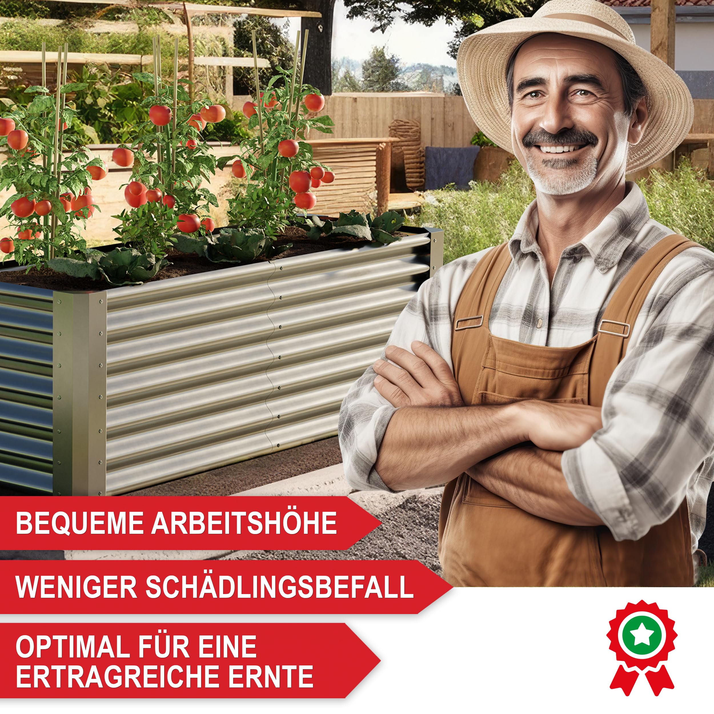 Onbest Metall Hochbeet XXL 180x90x30 cm – Gemüsebeet aus Stahl | Hochbeete-Kit für Kräuter, Gemüse und Pflanzen – pflegeleichtes Beet für Garten, Terrasse und Balkon, Farbe Silber