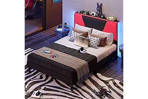 Full Size Gaming Bed with LED Light and Adjustable Headboard
