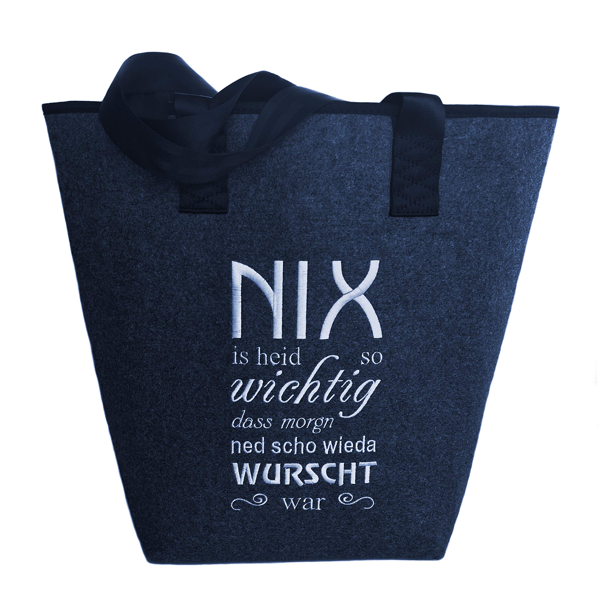 Schnoschi Filztasche Wurscht, Shopper hochwertig Bestickt/gestickt blau
