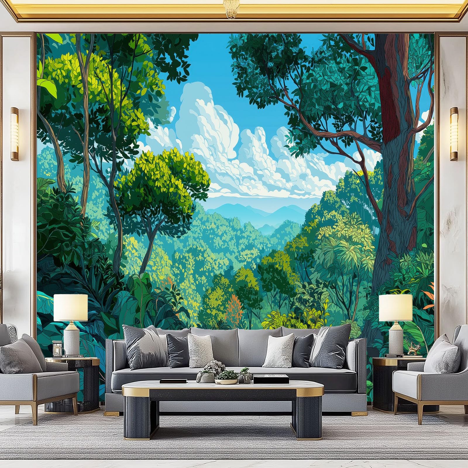 Fototapeta salon - tapeta w stylu pop art las ilustracja TNT modny mural 350 x 256 cm dekoracja ścienna gigantyczny plakat papier ścienny sypialnia