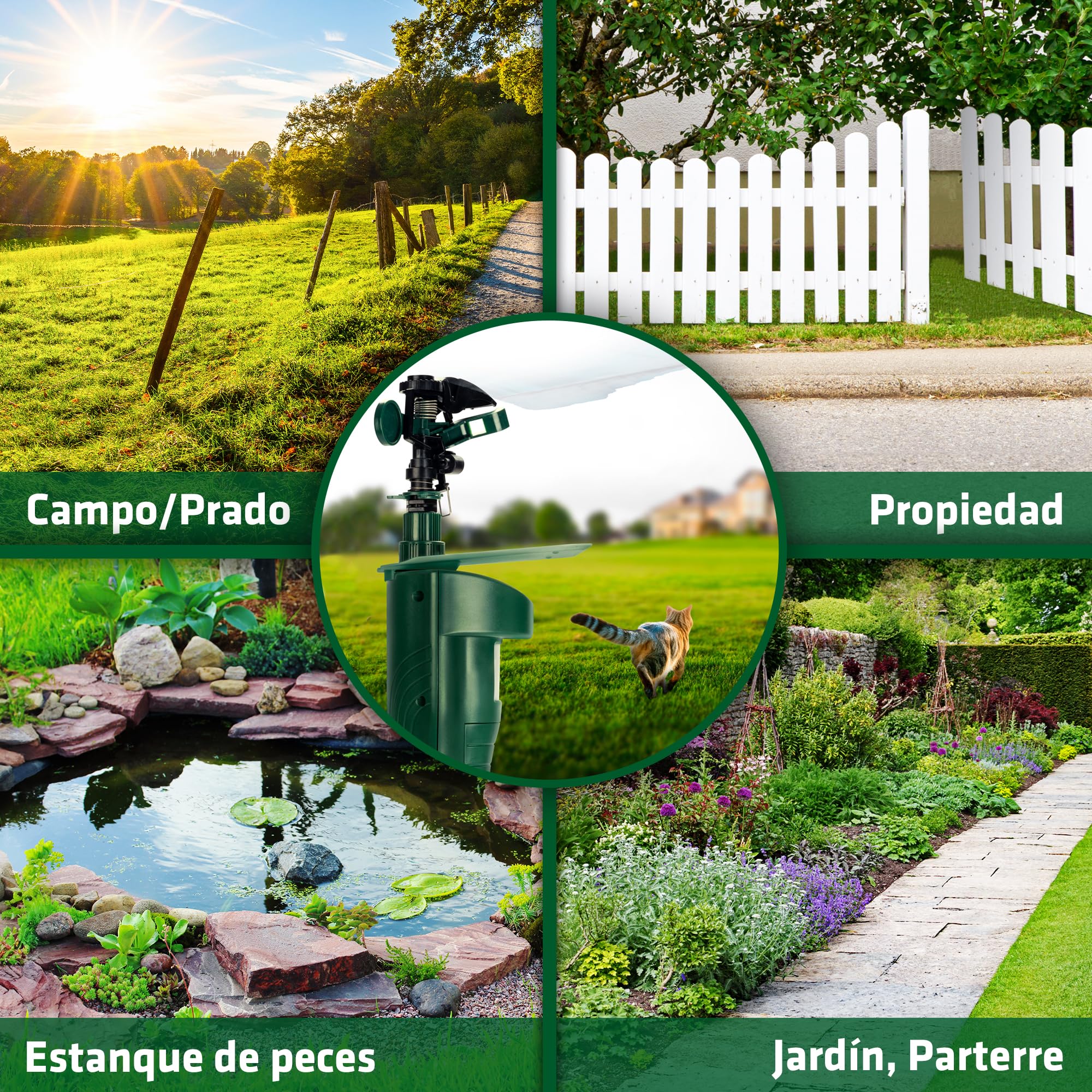 Gardigo® Ahuyentador de Animales con Rociador Efectivo | Aspersor de Agua con Sensor de Movimiento Ahuyentador Gatos, Perros, Espantapajaros Exterior | Espanta Gatos sin Veneno, Repelente Plagas