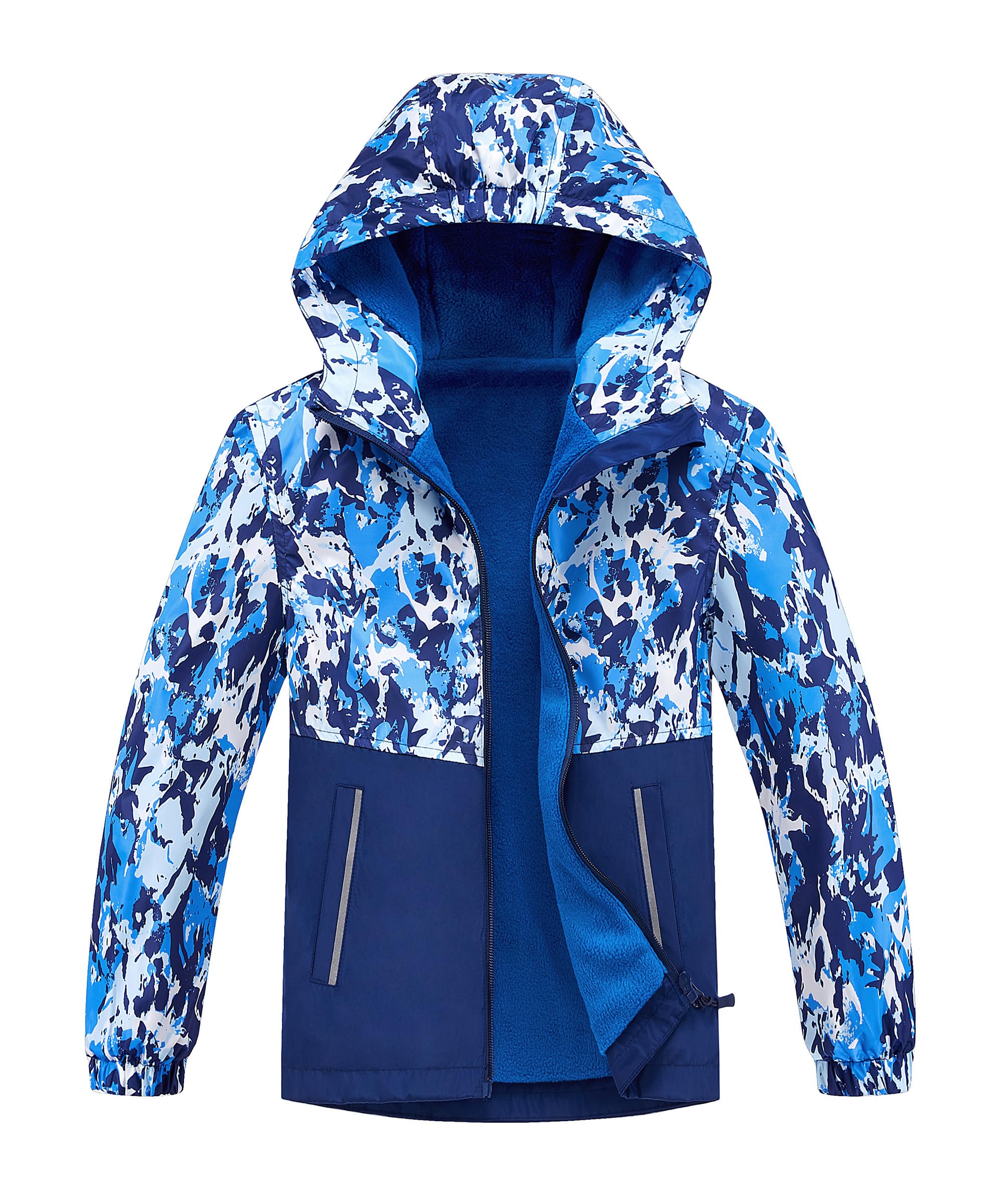 Hiheart Girls Boys Fleece Lined Hooded Jacket Waterproof Windbreaker