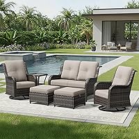 Vista 114 de Joyside Silla mecedora giratoria para exteriores para patio, mecedora de mimbre para exteriores con cojines de tela de olefina adecuada para porche