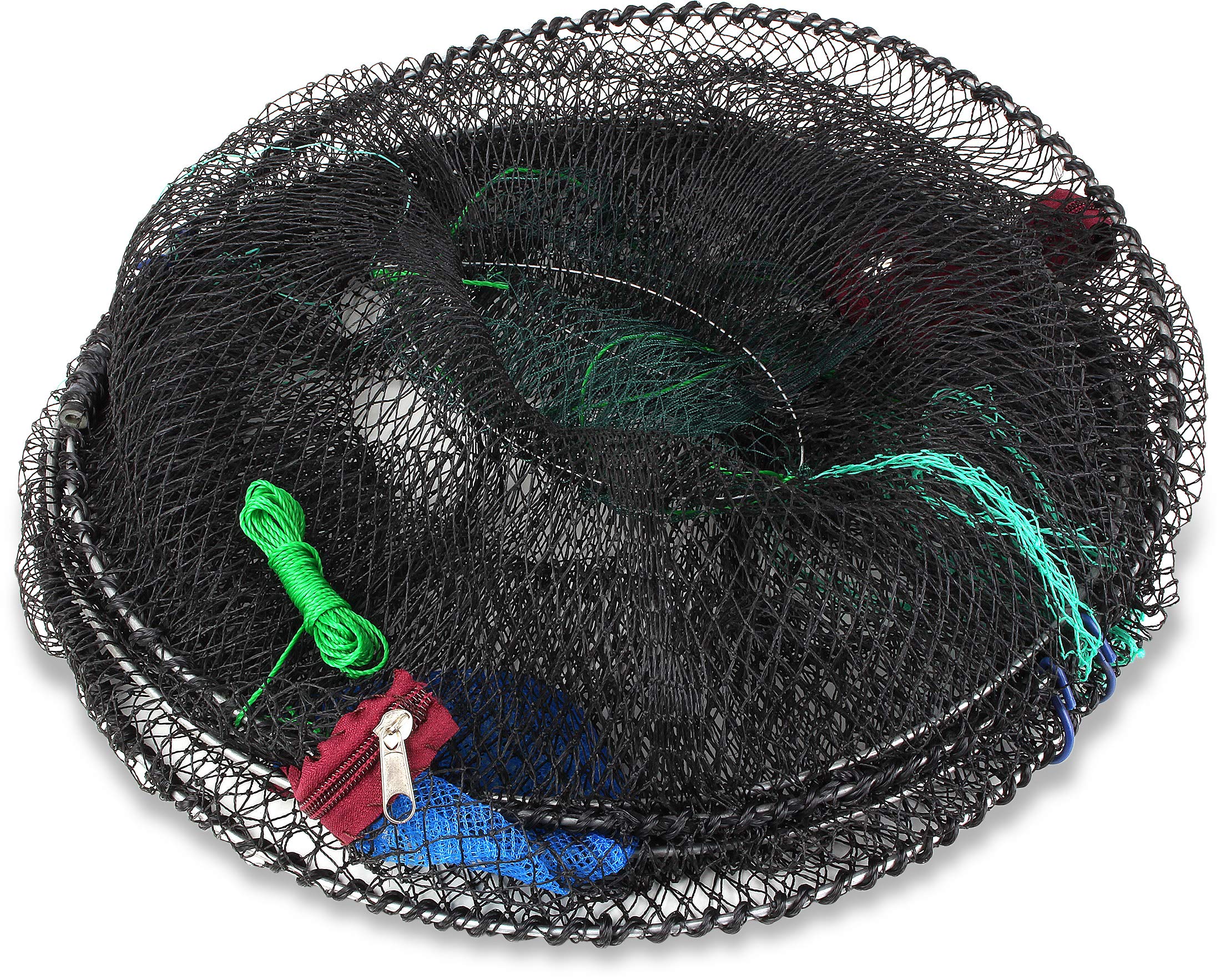 Storfisk fishing & more XXL Köderfischreuse extragroß (90 cm x 40 cm) mit Futtertasche und Öffnung zur Fischentnahme inkl. 3 m Schnur